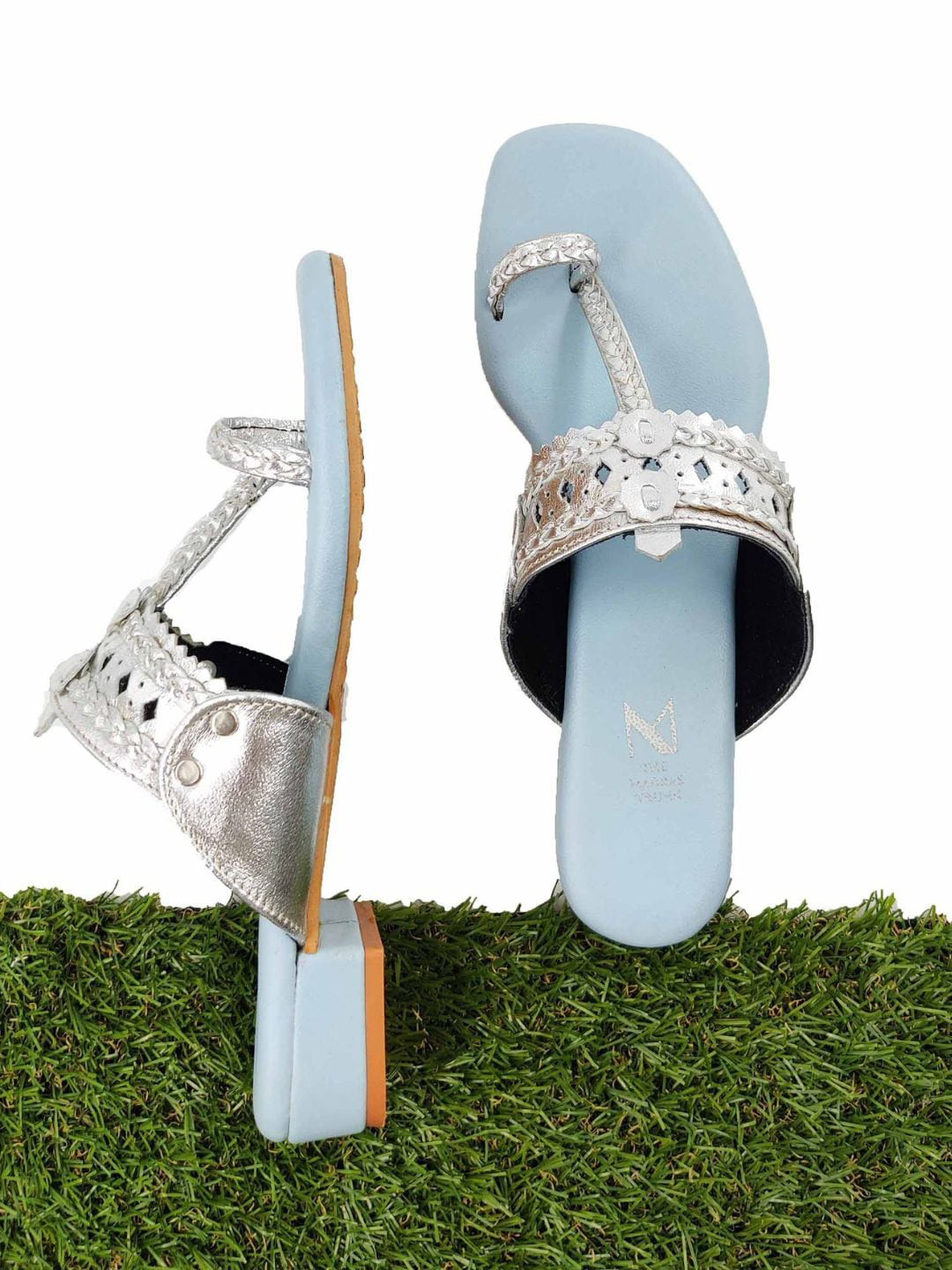 THE MADRAS TRUNK Laser Cut Leather Kolhapuri Block Heels