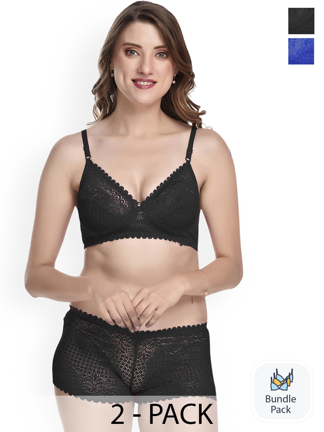 Aamarsh Pack Of 2 Self Design Cotton Lingerie Set AK_Net Set_Black,Blue_30