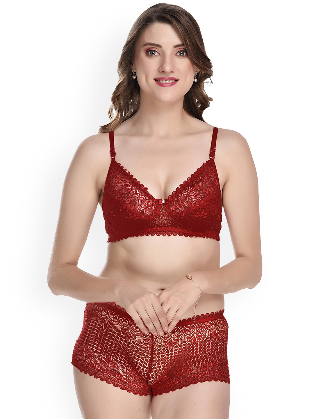 Aamarsh Self Design Cotton Lingerie Set AK_Net Set_Maroon_30