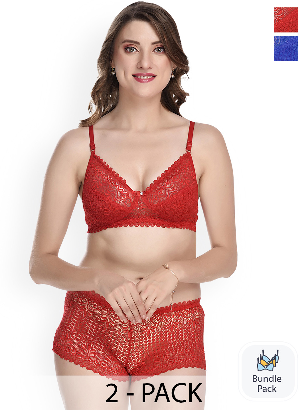 Aamarsh Pack Of 2 Self Design Cotton Lingerie Set AK_Net Set_Red,Blue_30