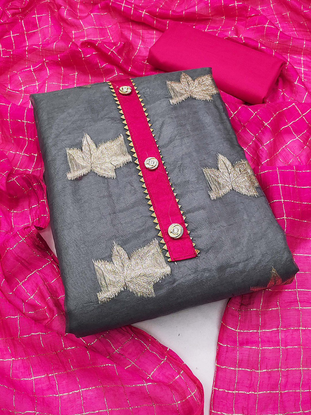 KALINI Floral Organza Unstitched Dress Material