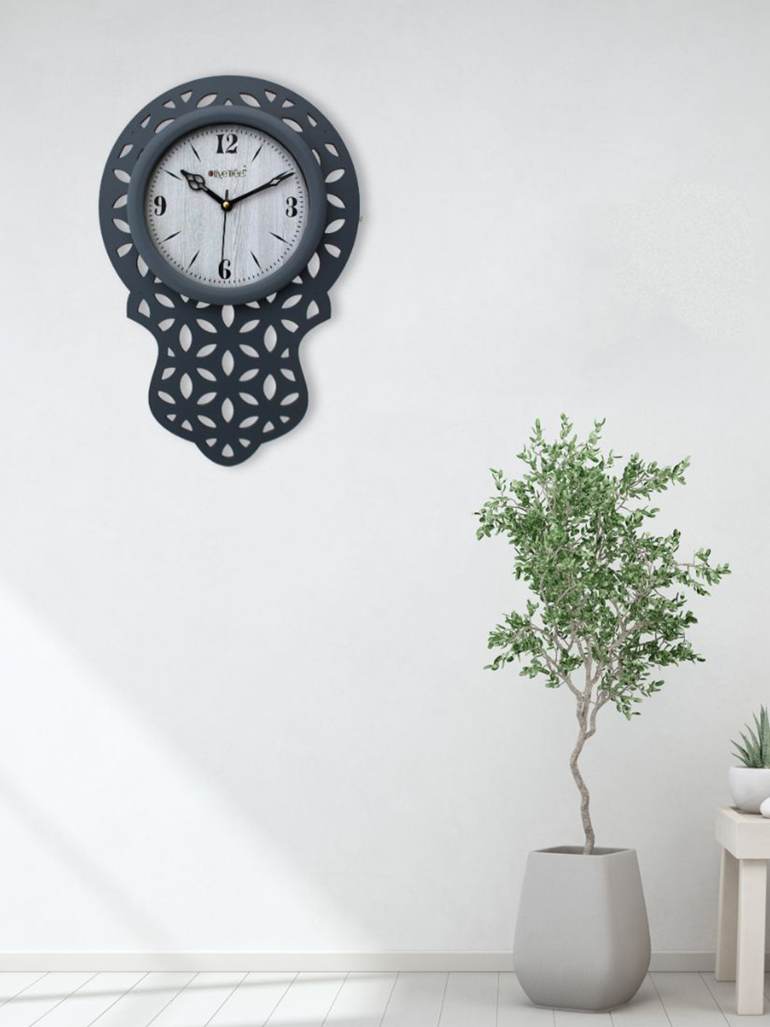 OLIVE TREE Grey Wooden Traditional Silent Wall Clock