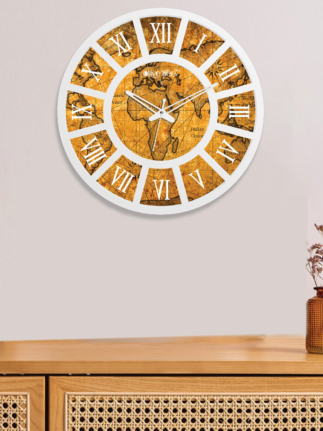 OLIVE TREE Yellow & White Wood Contemporary Wall Clock