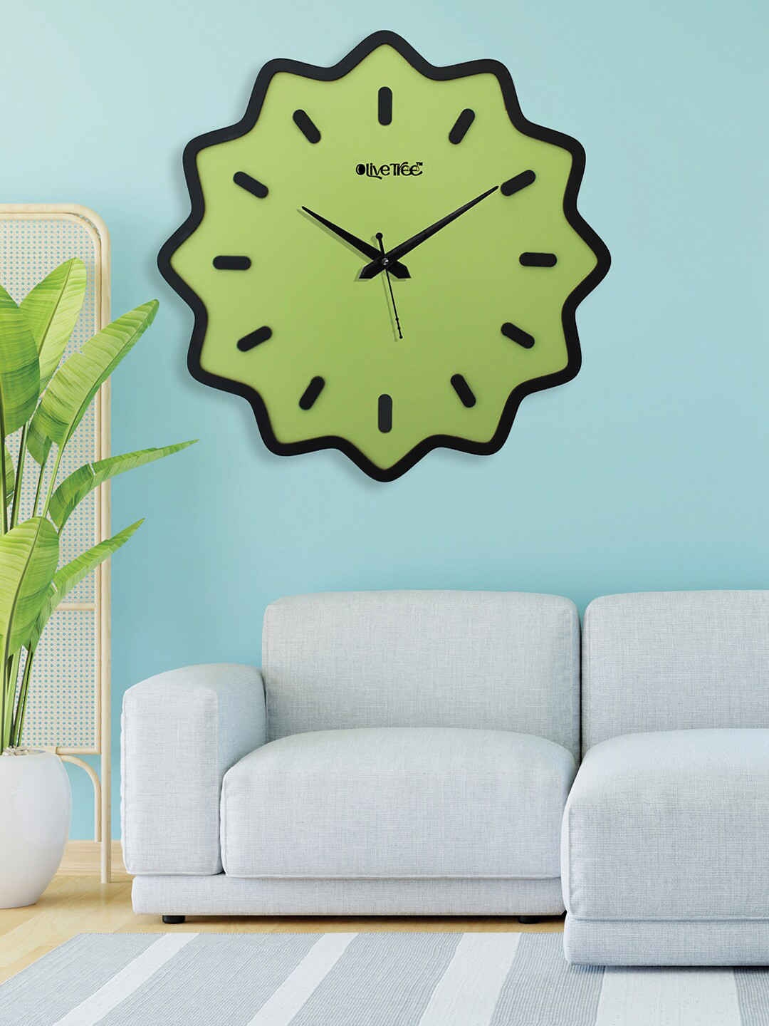 OLIVE TREE Green & Black Wooden Contemporary Silent Wall Clock