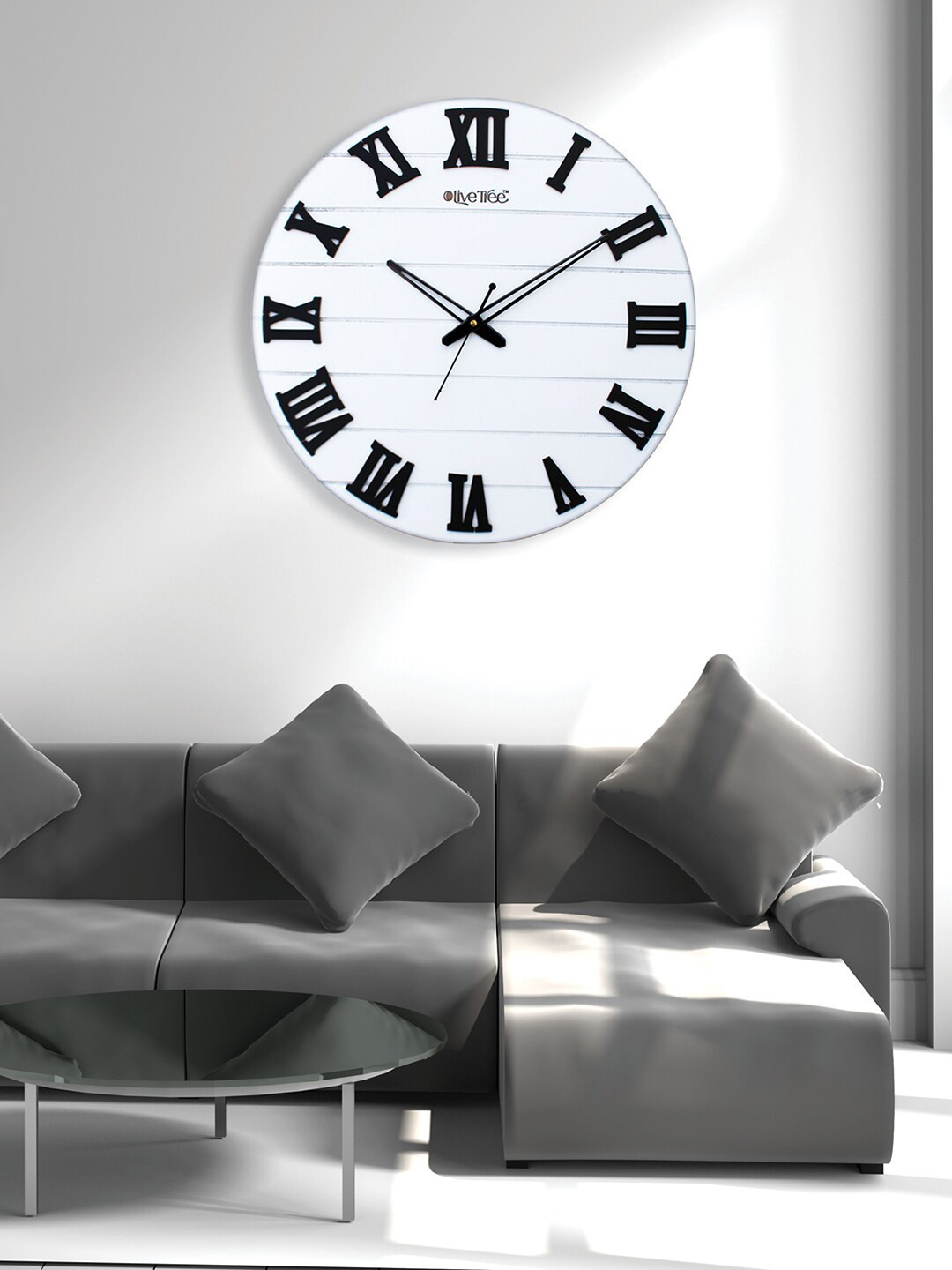 OLIVE TREE Non-Ticking White Wood Silent Clock Round Battery Analogue Wall Clock-36.8cm
