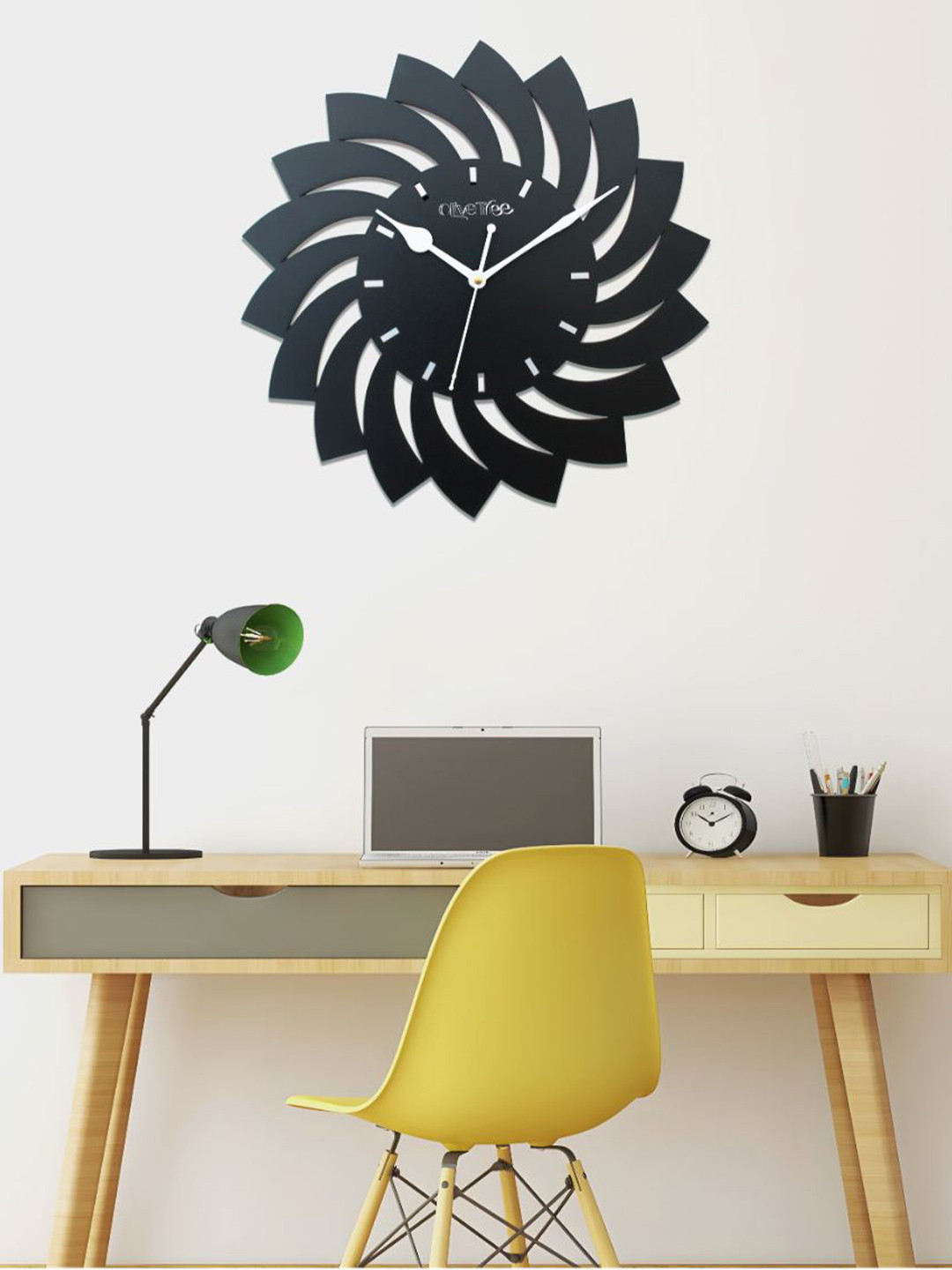 OLIVE TREE Grey Wood Contemporary Wall Clock