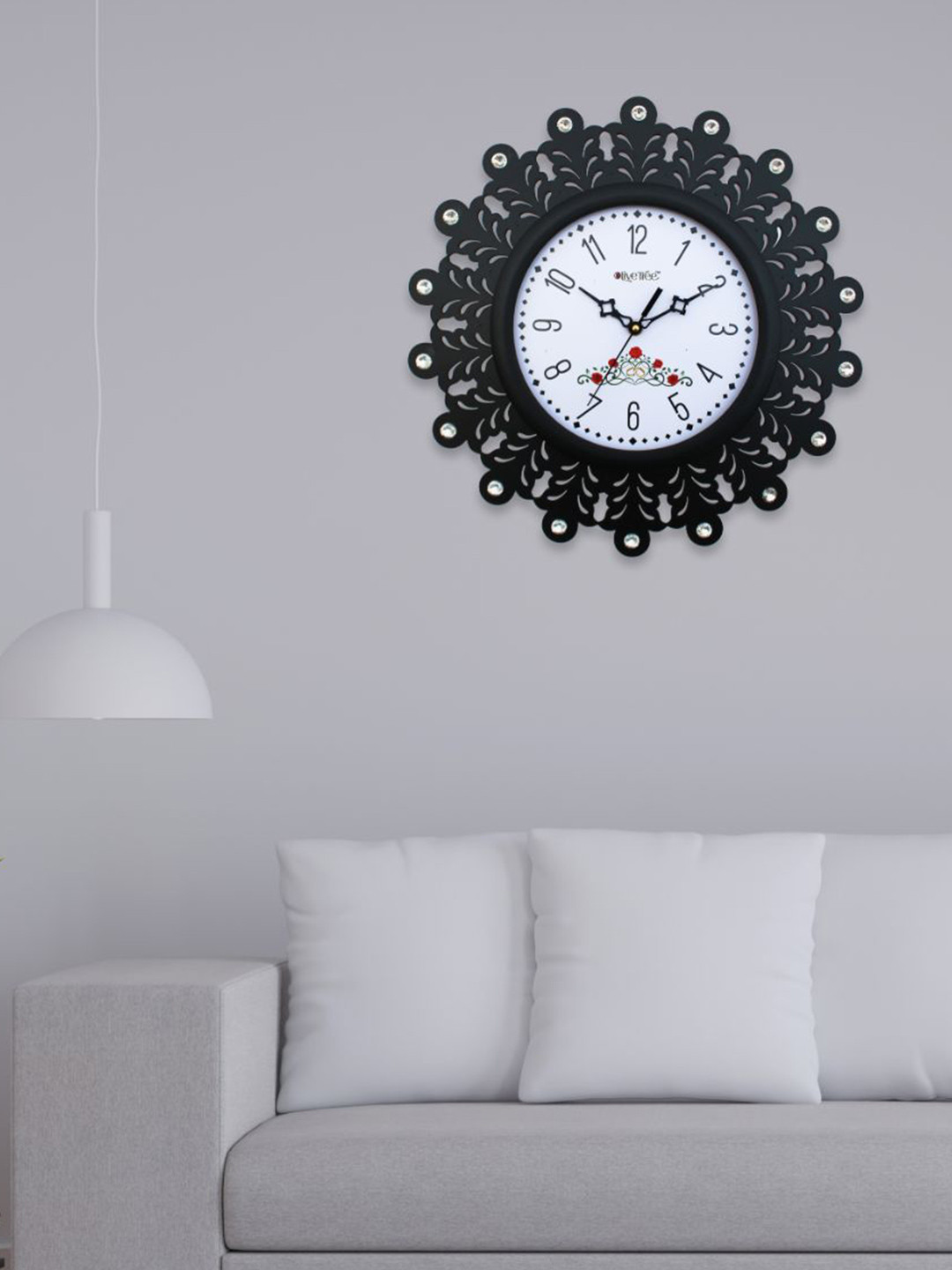 OLIVE TREE Black & White Round Shape Contemporary Wall Clock