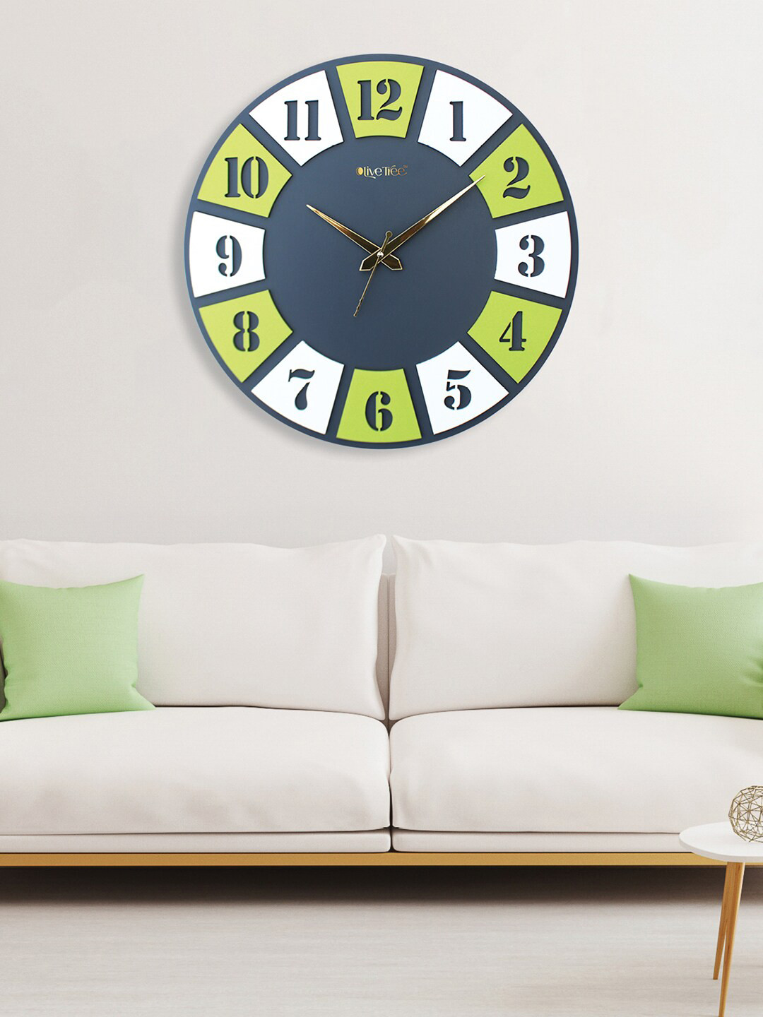 OLIVE TREE Grey & White Round Shape Contemporary Wall Clock