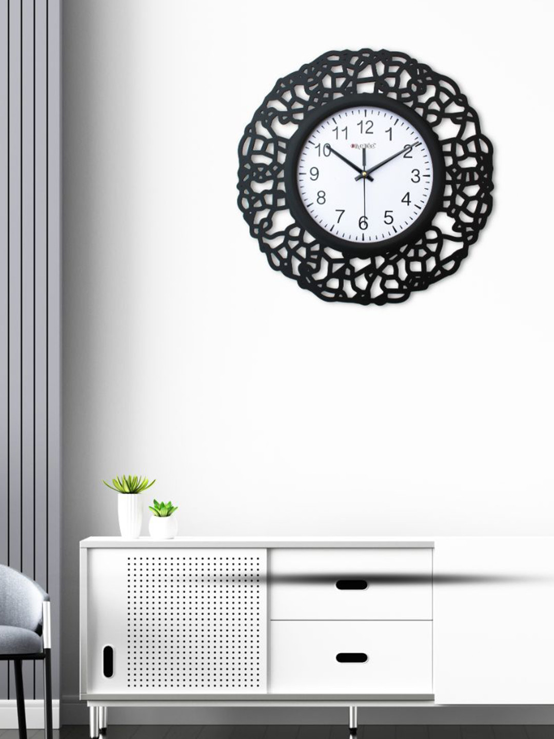 OLIVE TREE Black & White Wooden Contemporary Silent Wall Clock