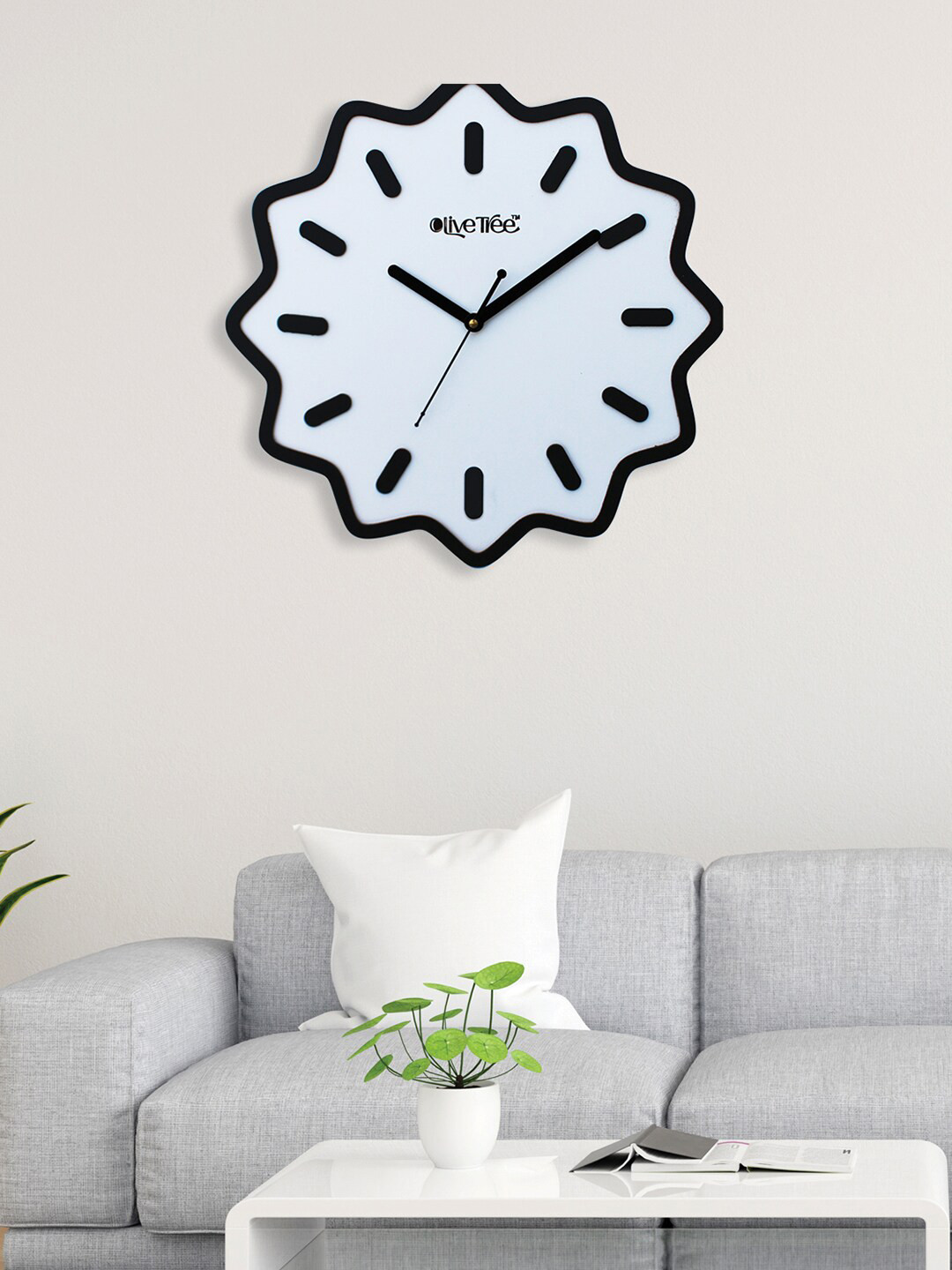OLIVE TREE White & Black Wood Contemporary Wall Clock