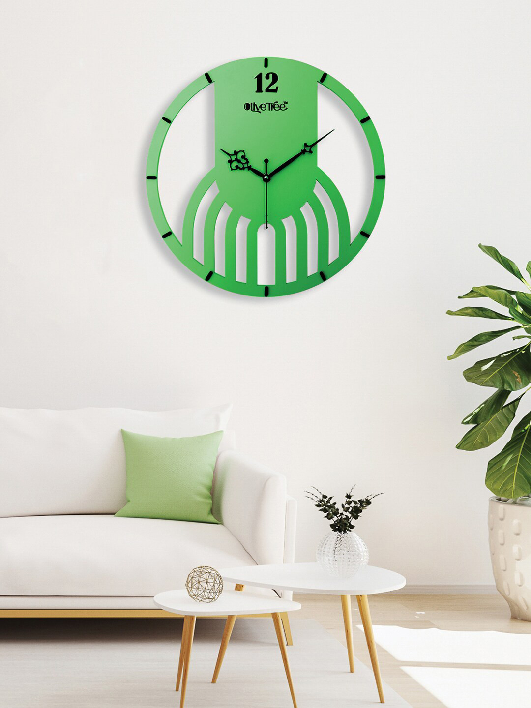 OLIVE TREE Green Round Shape Contemporary Wall Clock