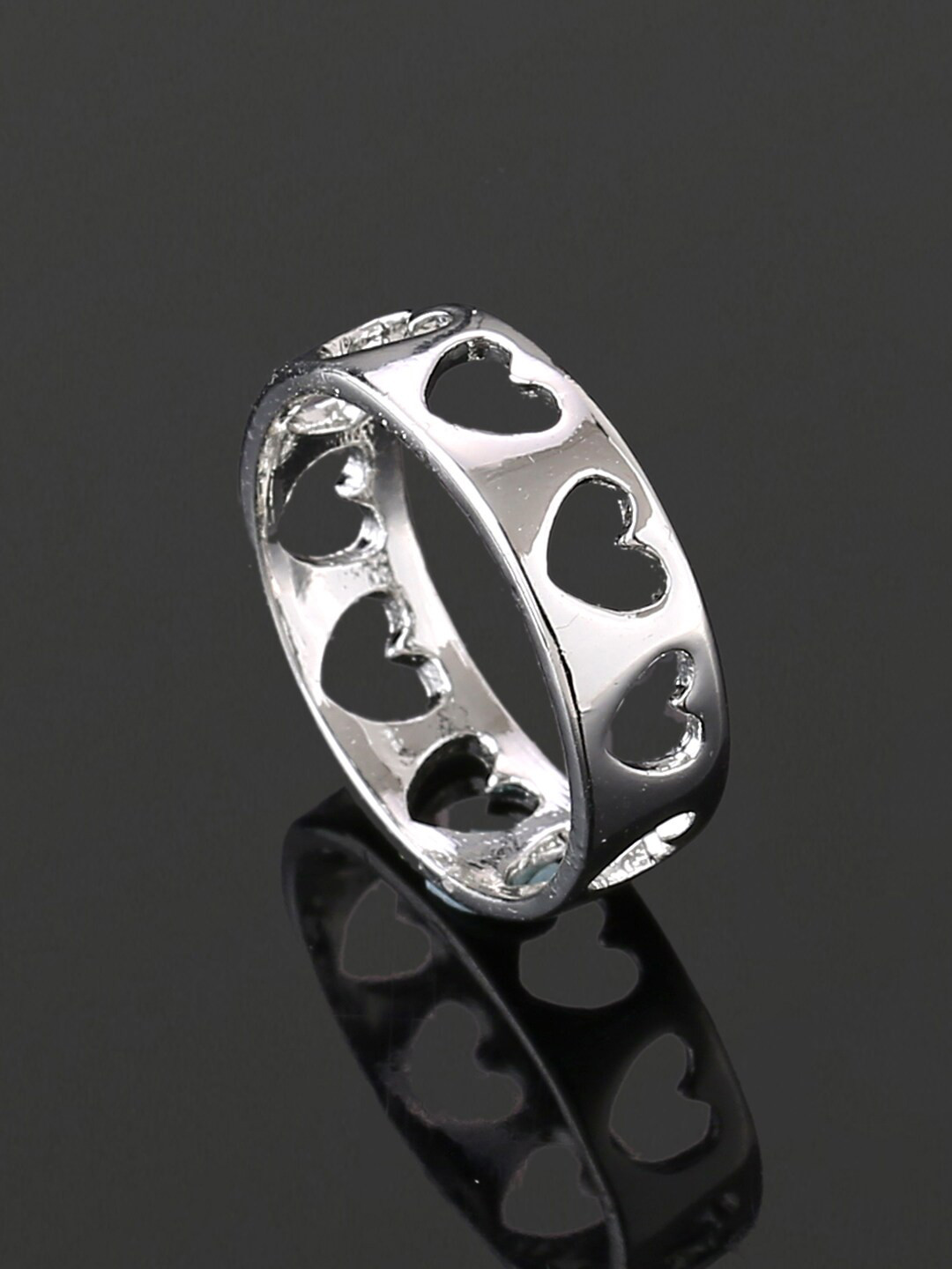 Estele Rhodium-Plated Heart-Shaped Slip-On Finger Ring
