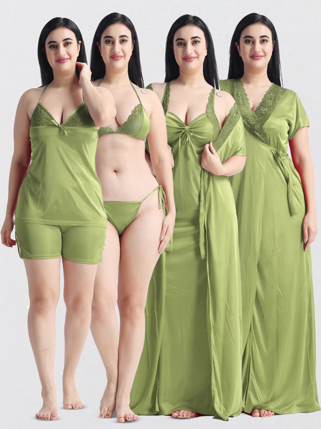 Buy NIGHT KEYS Pack Of 6 Satin Maxi Nightdress Nightdress for Women 24713822 Myntra