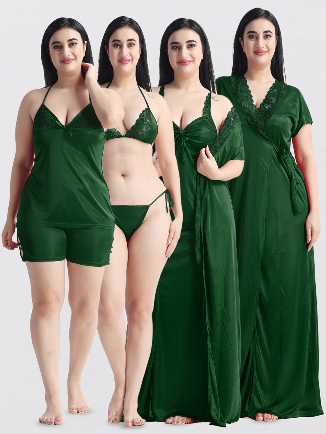 Buy NIGHT KEYS Pack Of 4 Satin Maxi Nightdress - Nightdress for Women  24713860