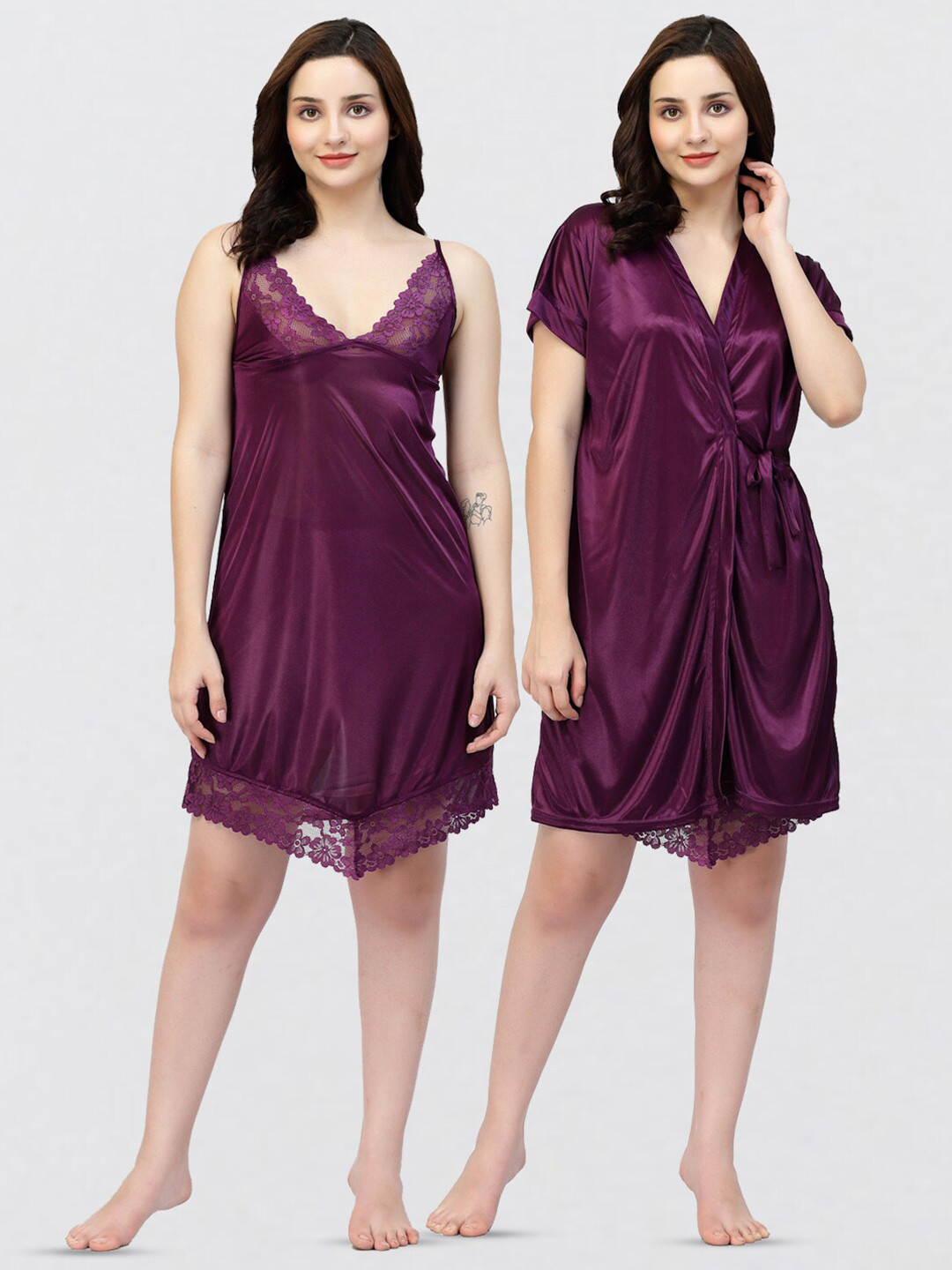 NIGHT KEYS Pack Of 2 Satin Sweat Nightdress
