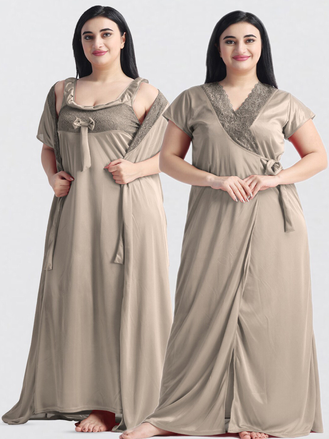 NIGHT KEYS Pack Of 2 Satin Maxi Nightdress