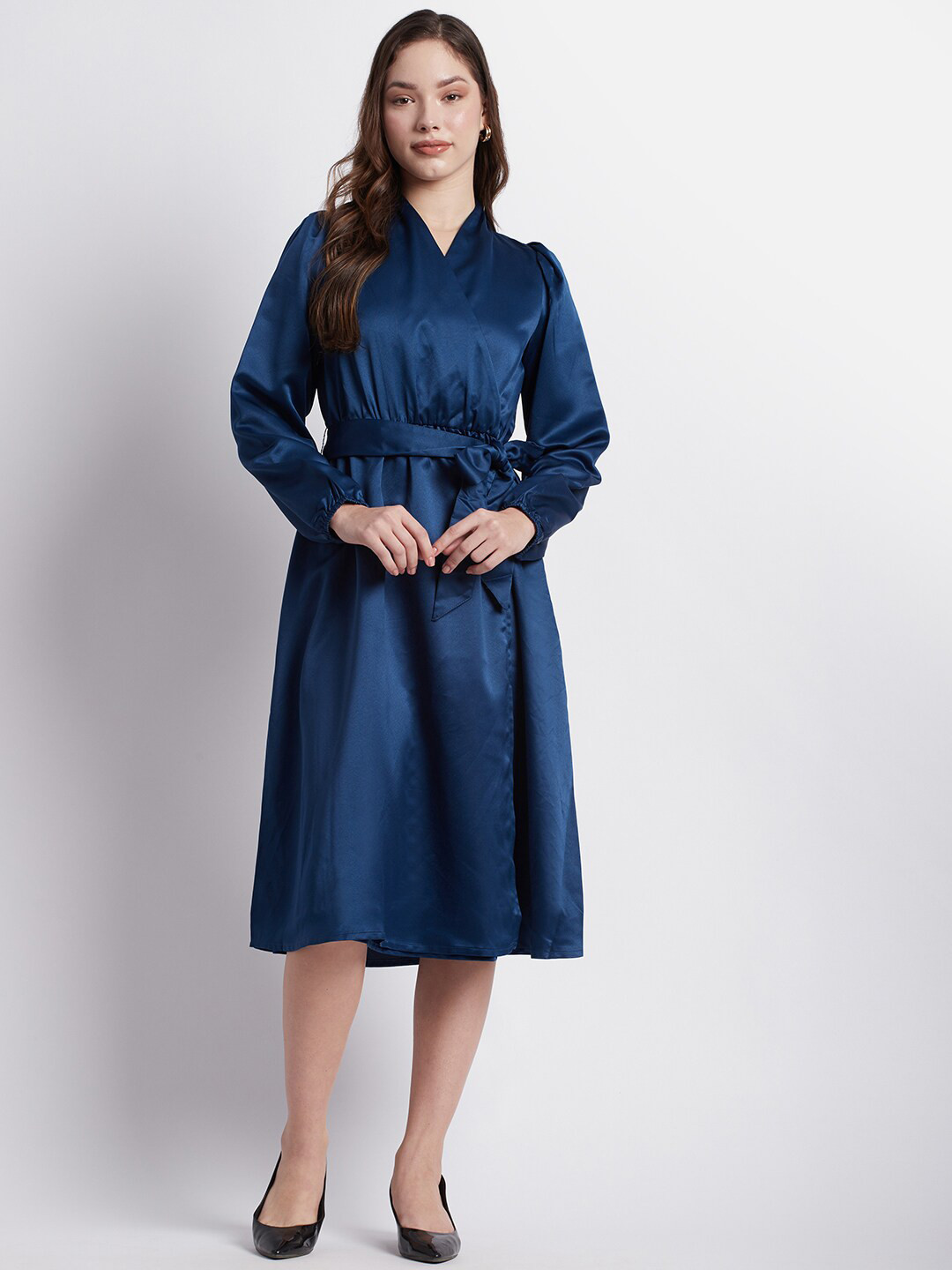 Beverly Hills Polo Club Cuffed Sleeves Wrap Midi Dress