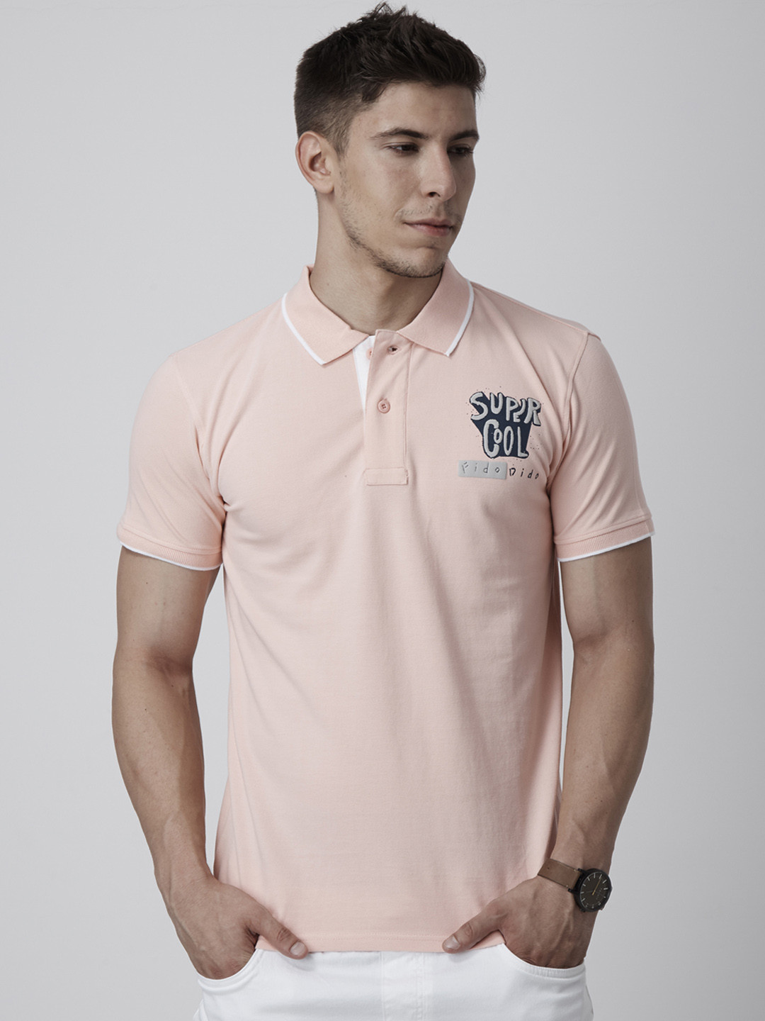 YAK YAK Men Pink Printed Polo Collar Slim Fit T-shirt
