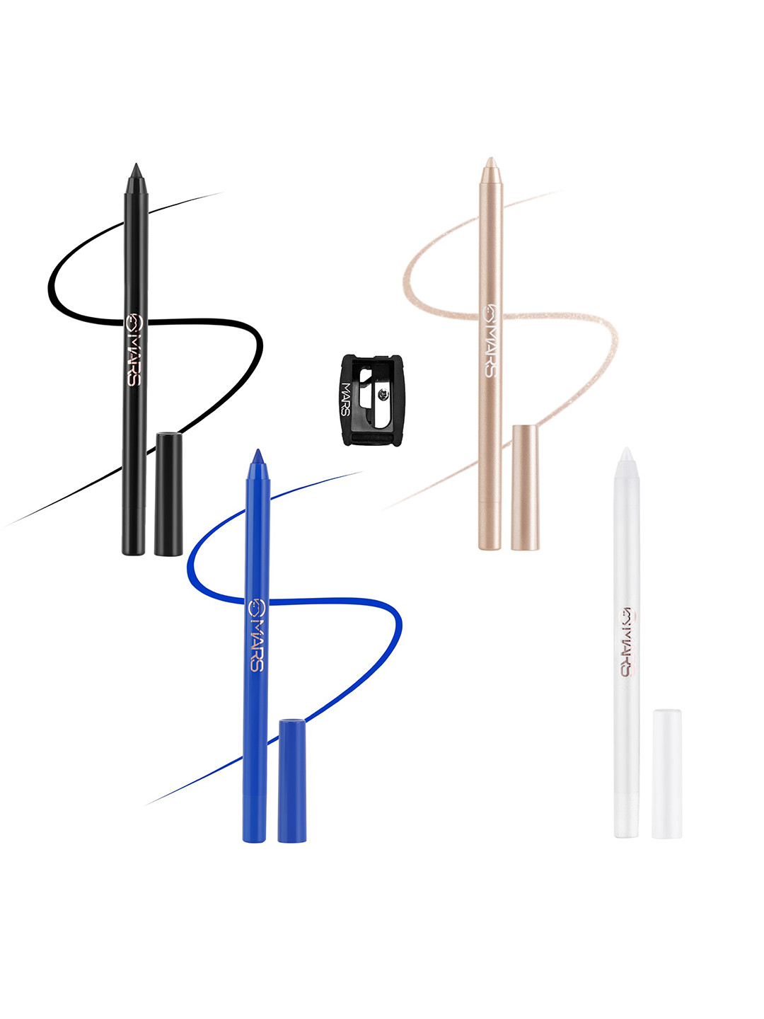 MARS Set of 4 Wont Smudge Wont Budge Smooth Glide Kajal With Free Sharpener