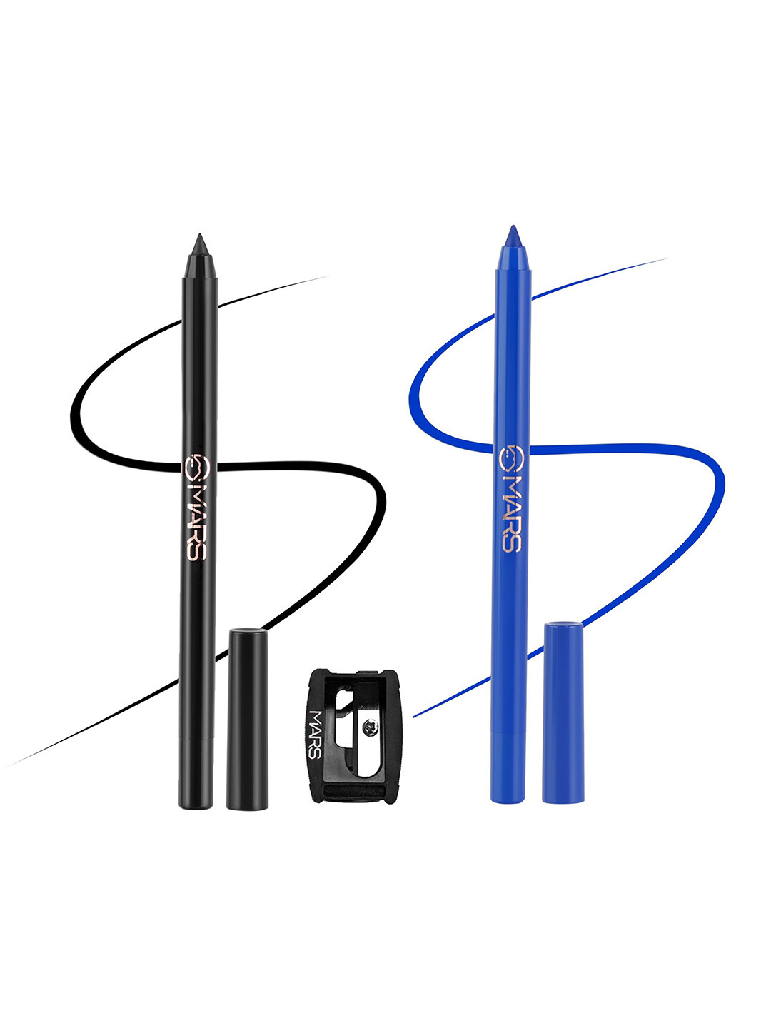 MARS 2Pcs Won't Smudge Won't Budge With Free Sharpner-1.4gEach-VelourBlack-High Tide Blue