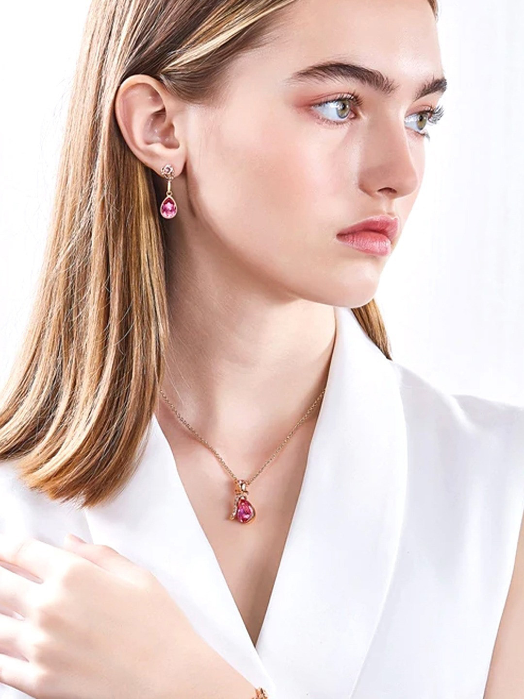 Yellow Chimes Crystals from Swarovski Collection Rose-Gold Toned Jewellery Set