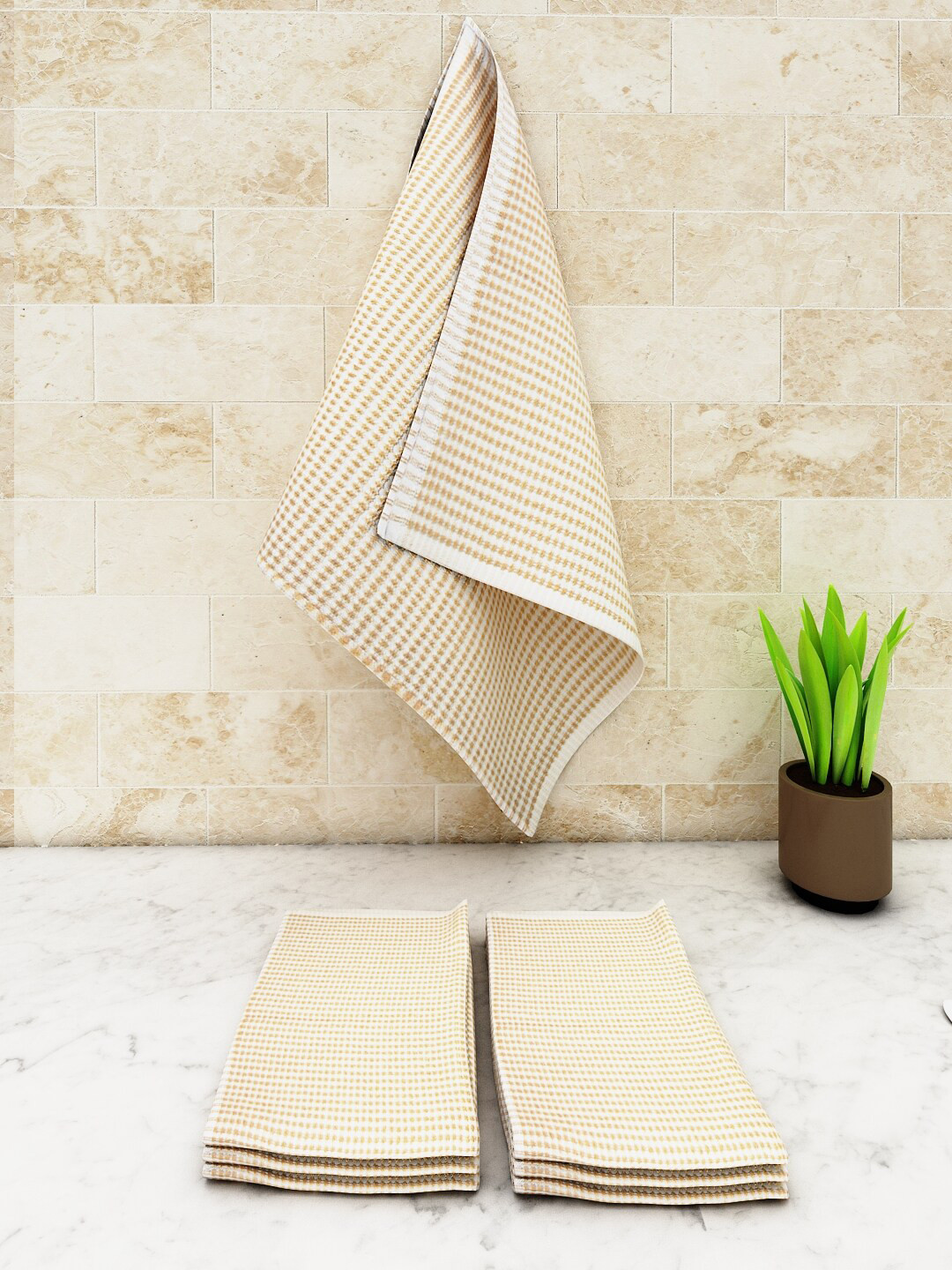 Athom Living Beige 6-Pieces Popcorn Textured Kitchen Towels