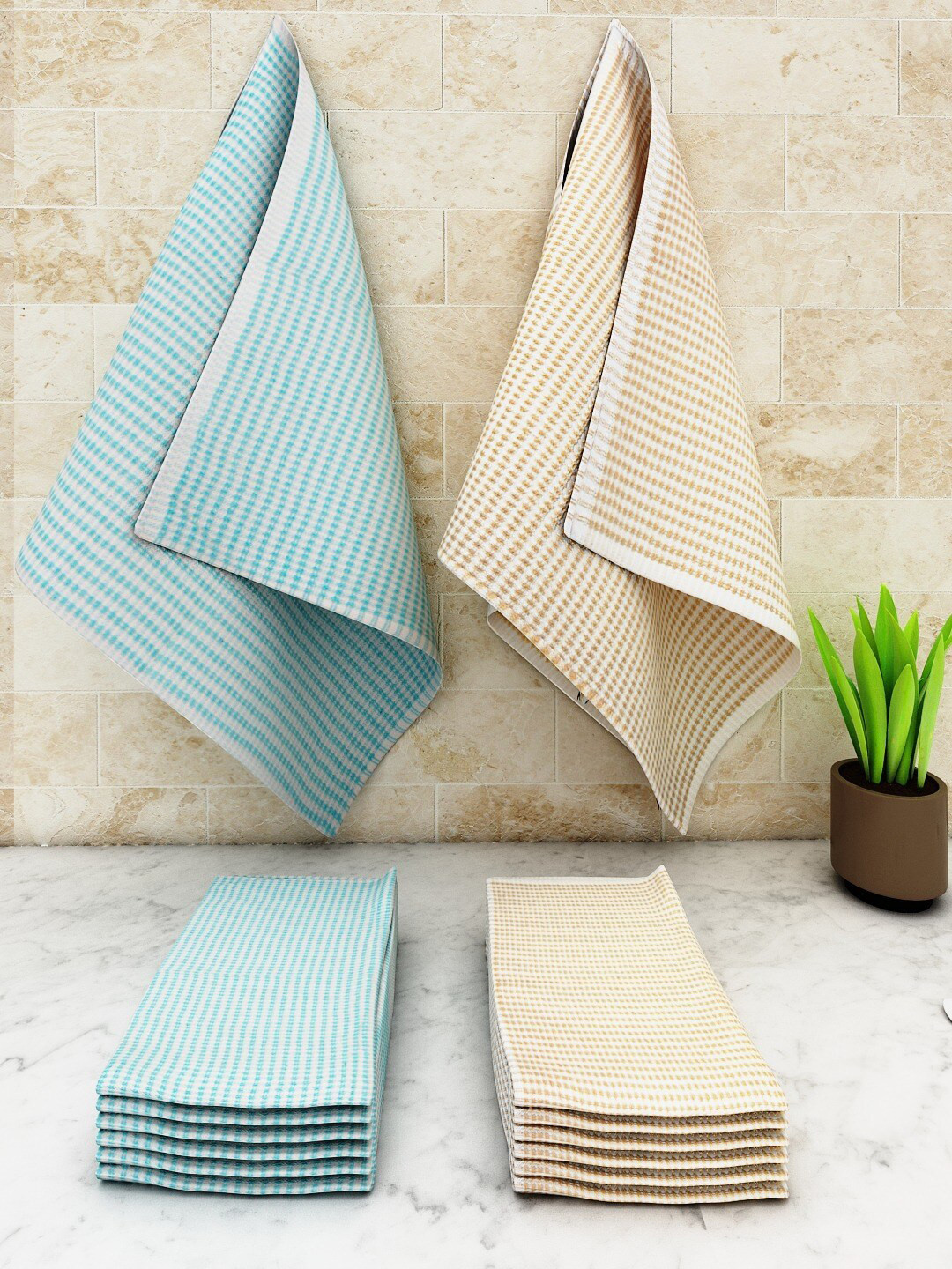 Athom Living Green & Yello 12 Pieces 325 GSM Cotton Kitchen Towel Set