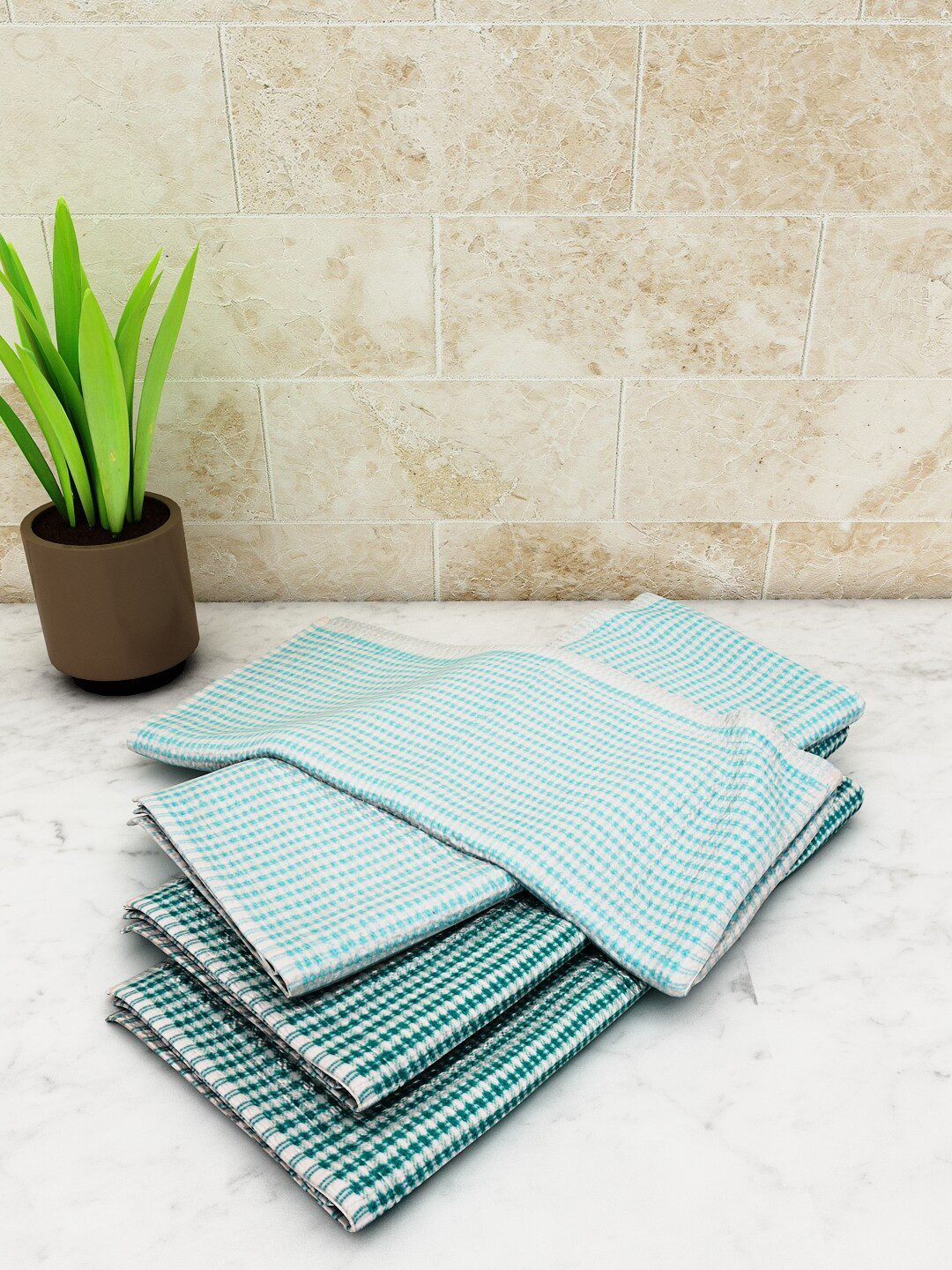 Athom Living White & Green 12 Pieces White Popcorn Textured Kitchen Towel