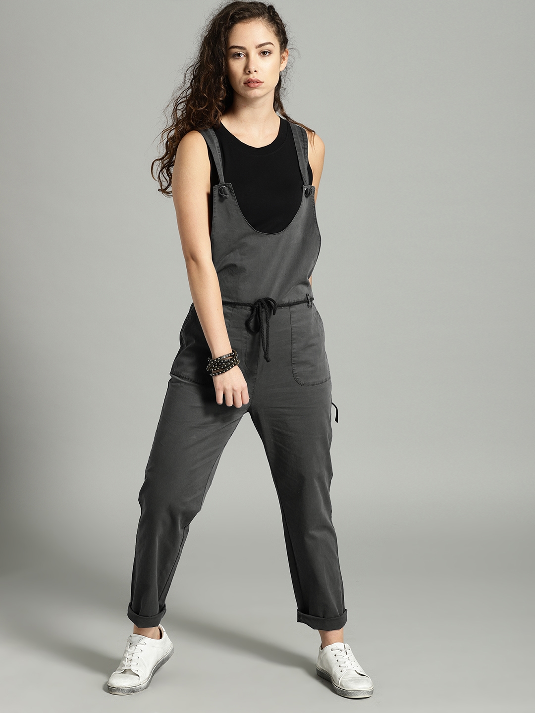 Roadster Women Charcoal Grey Dungarees 