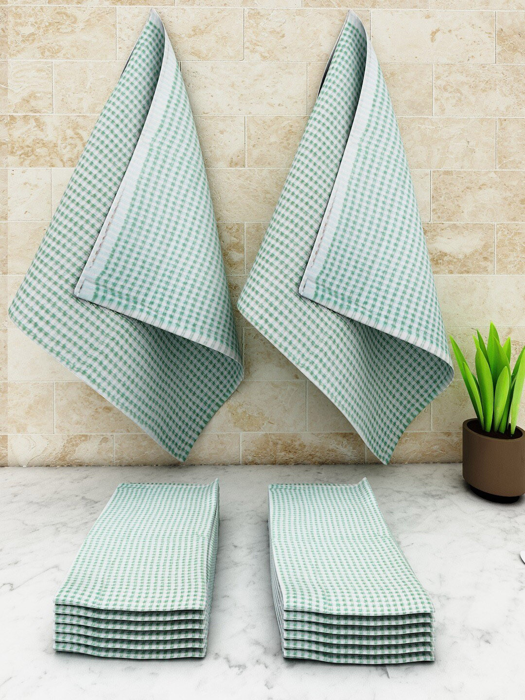 Athom Living Green 12-Pieces 325 GSM Cotton Kitchen Towel Set