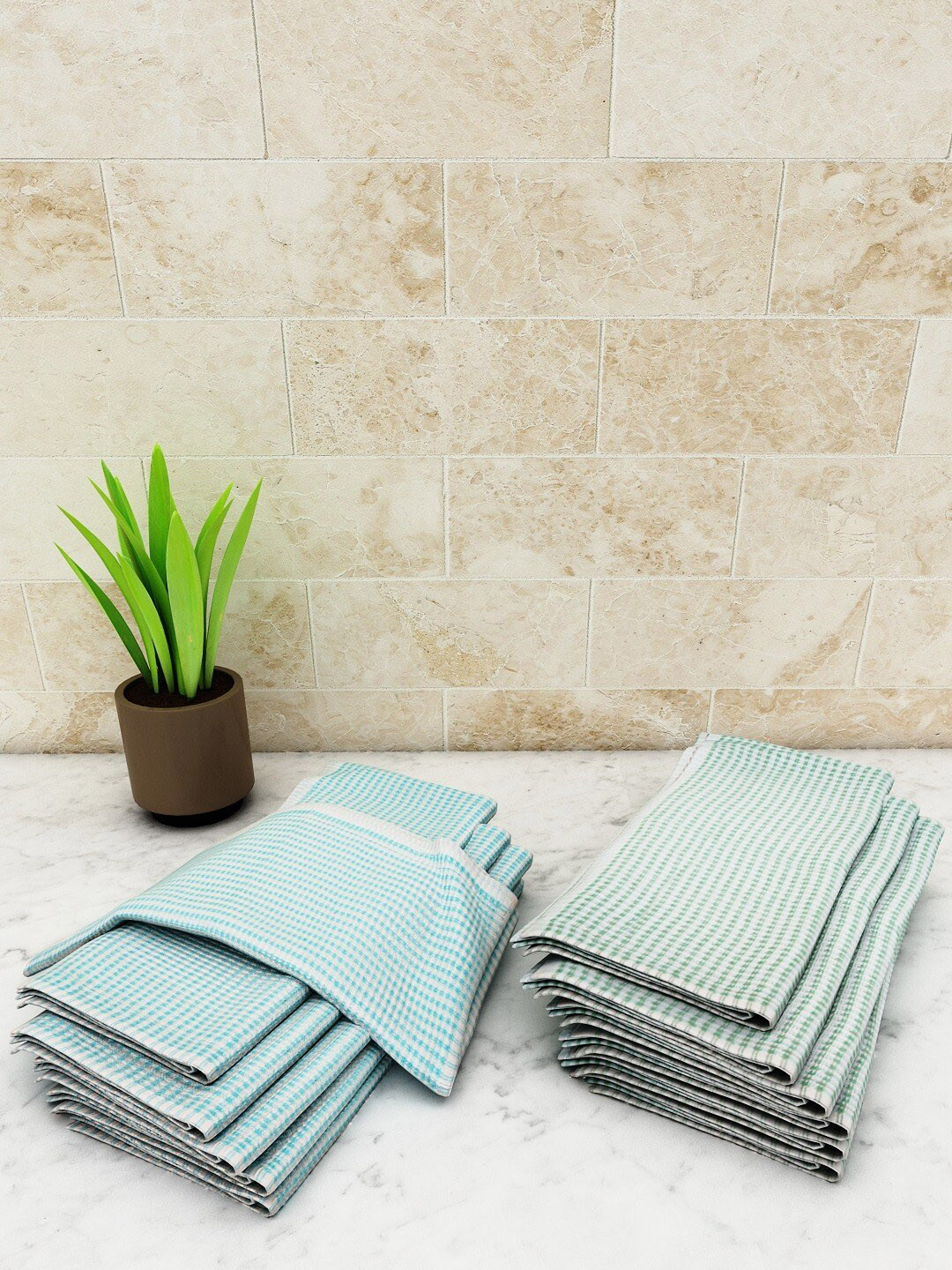 Athom Living Green 12 Pieces 325 GSM Cotton Kitchen Towel Set