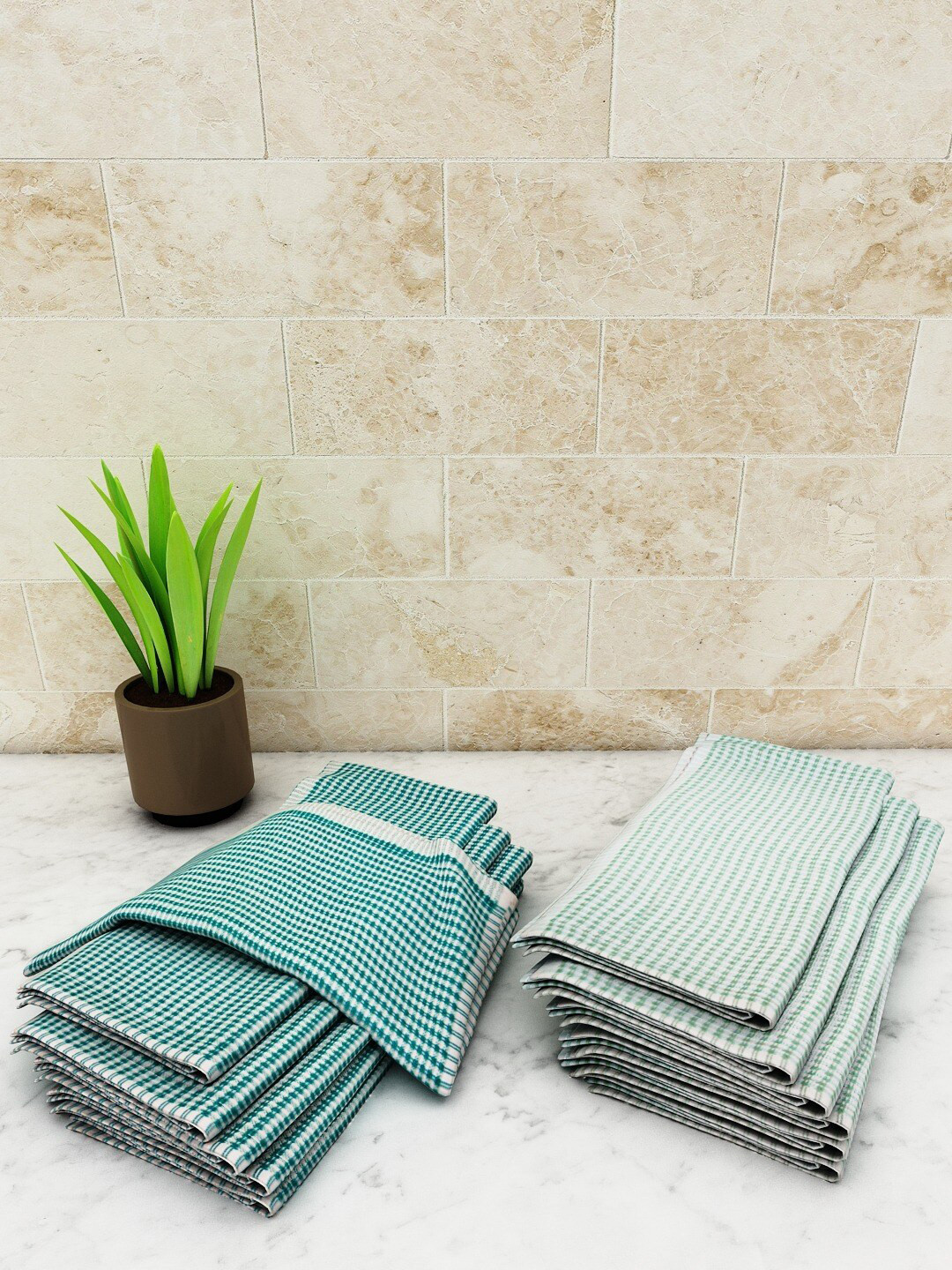 Athom Living Green 12 Pieces Popcorn Textured Kitchen Towels