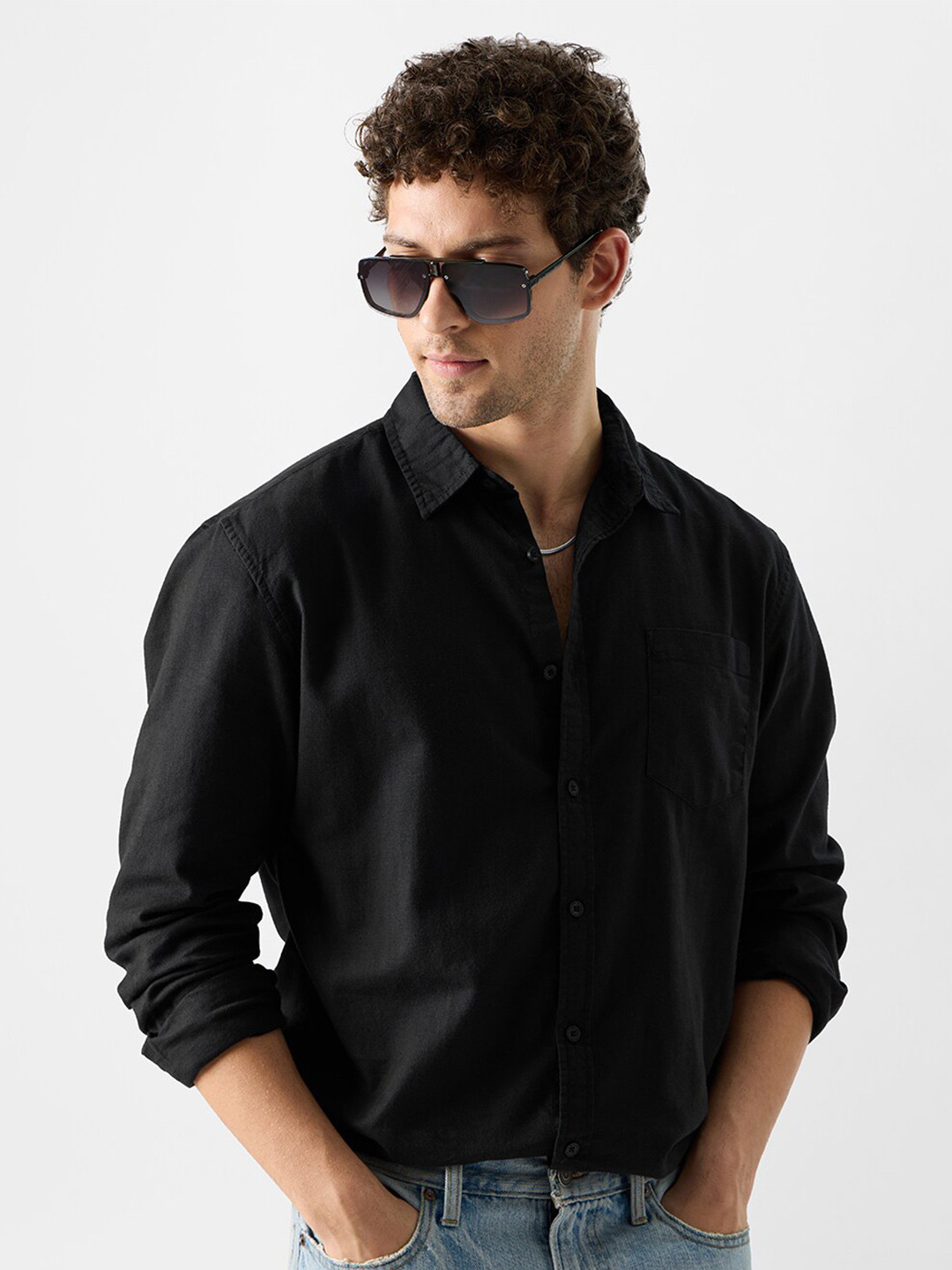 The Souled Store Opaque Cotton Linen Casual Shirt
