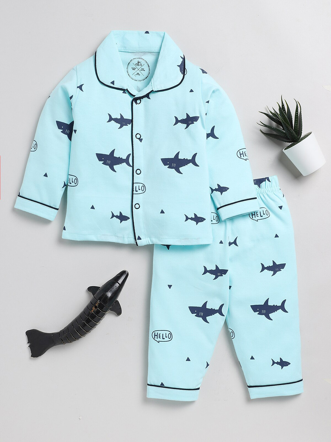 Clt.s Infants Printed Cotton Shirt And Pyjamas Night Suit