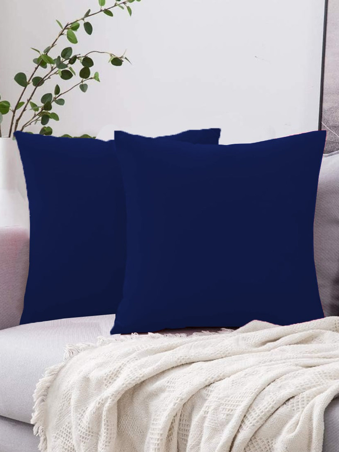 Adbeni 2 Pieces Navy Blue Skin Friendly Square Pre-Filled Cushions