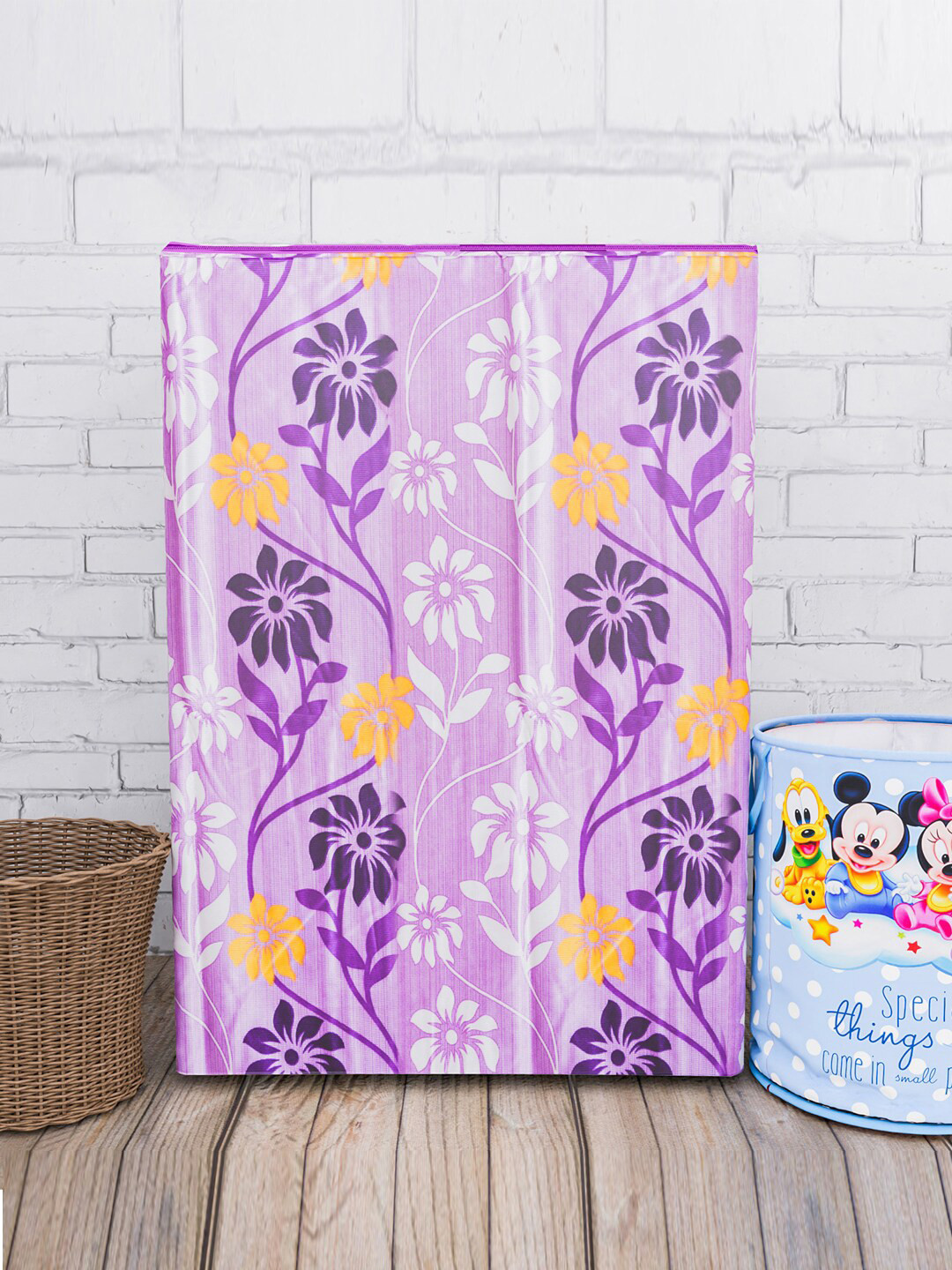 Kuber Industries Purple & Yellow Printed Washing Machine Cover