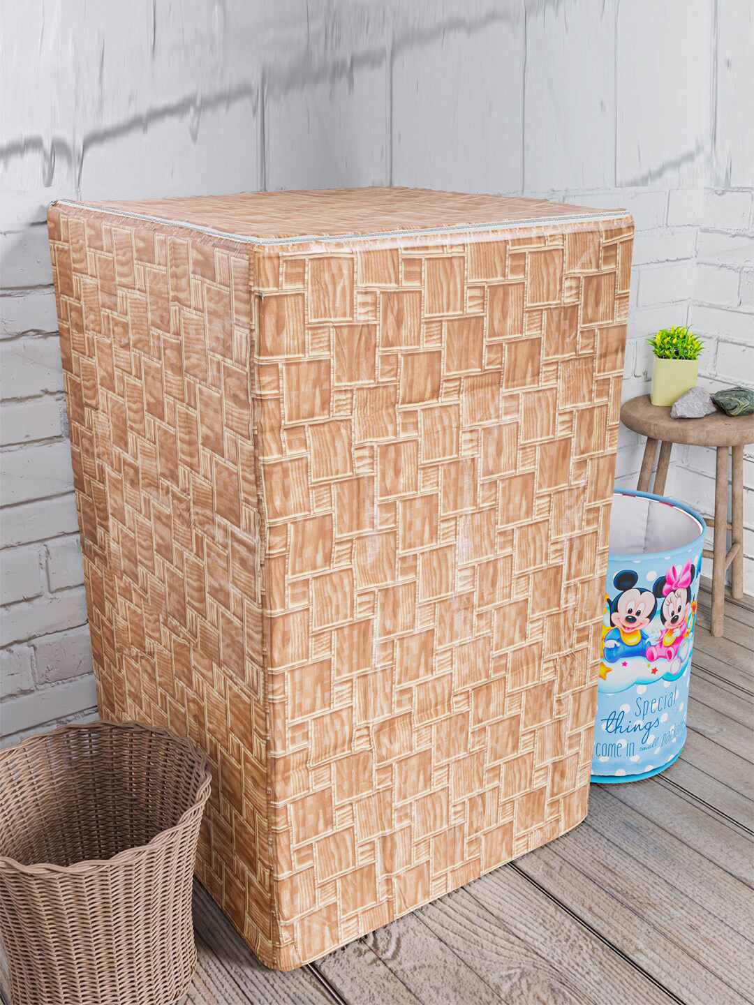 Kuber Industries Brown Printed Washing Machine Cover