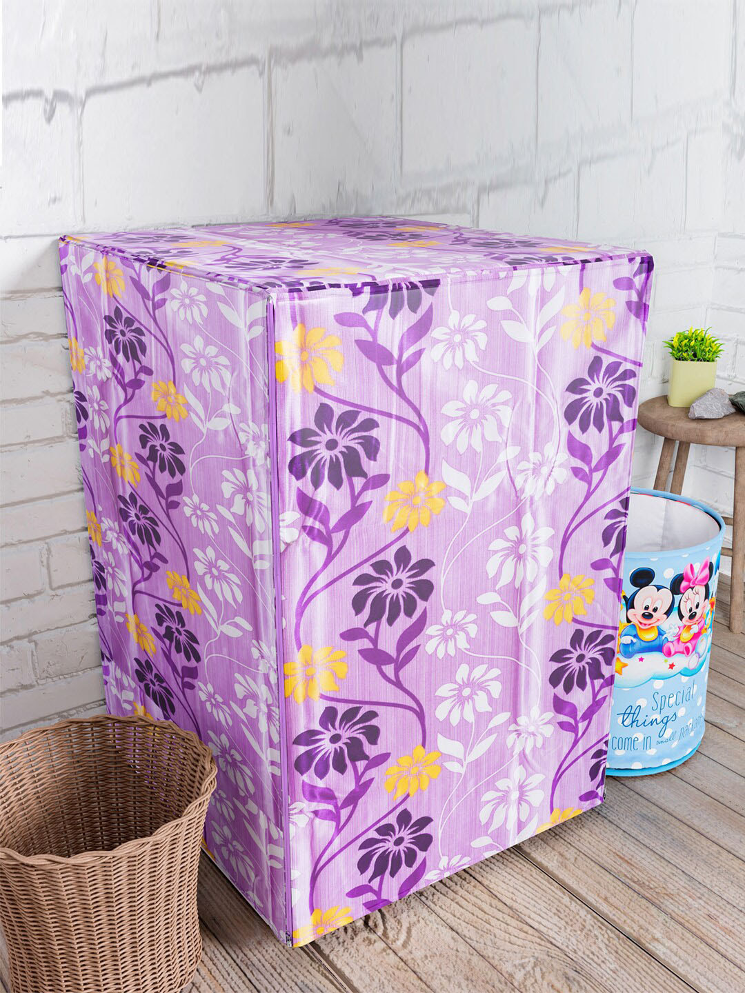 Kuber Industries Purple & Yellow Printed Washing Machine Cover