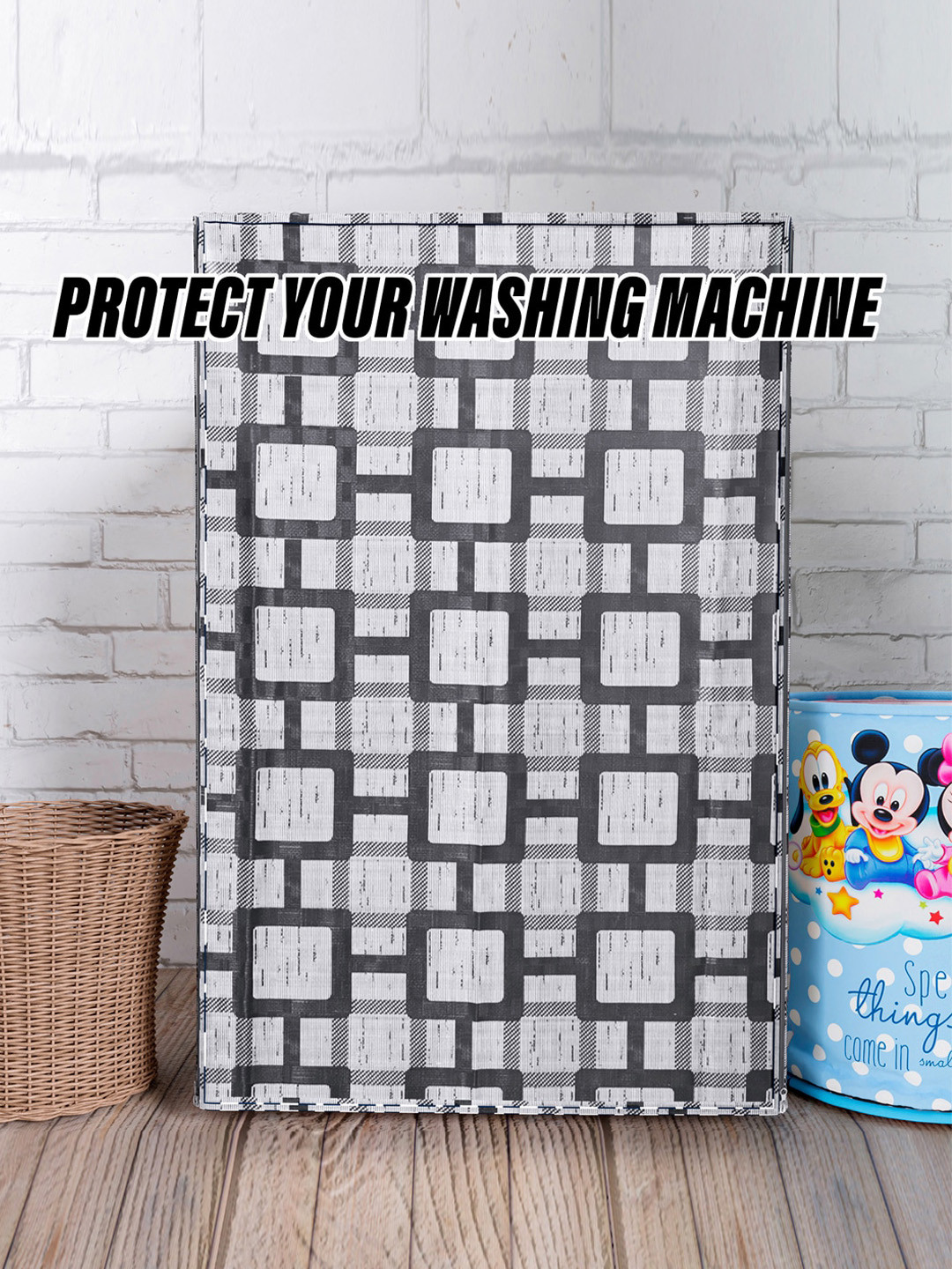 Kuber Industries Grey Printed Washing Machine Cover