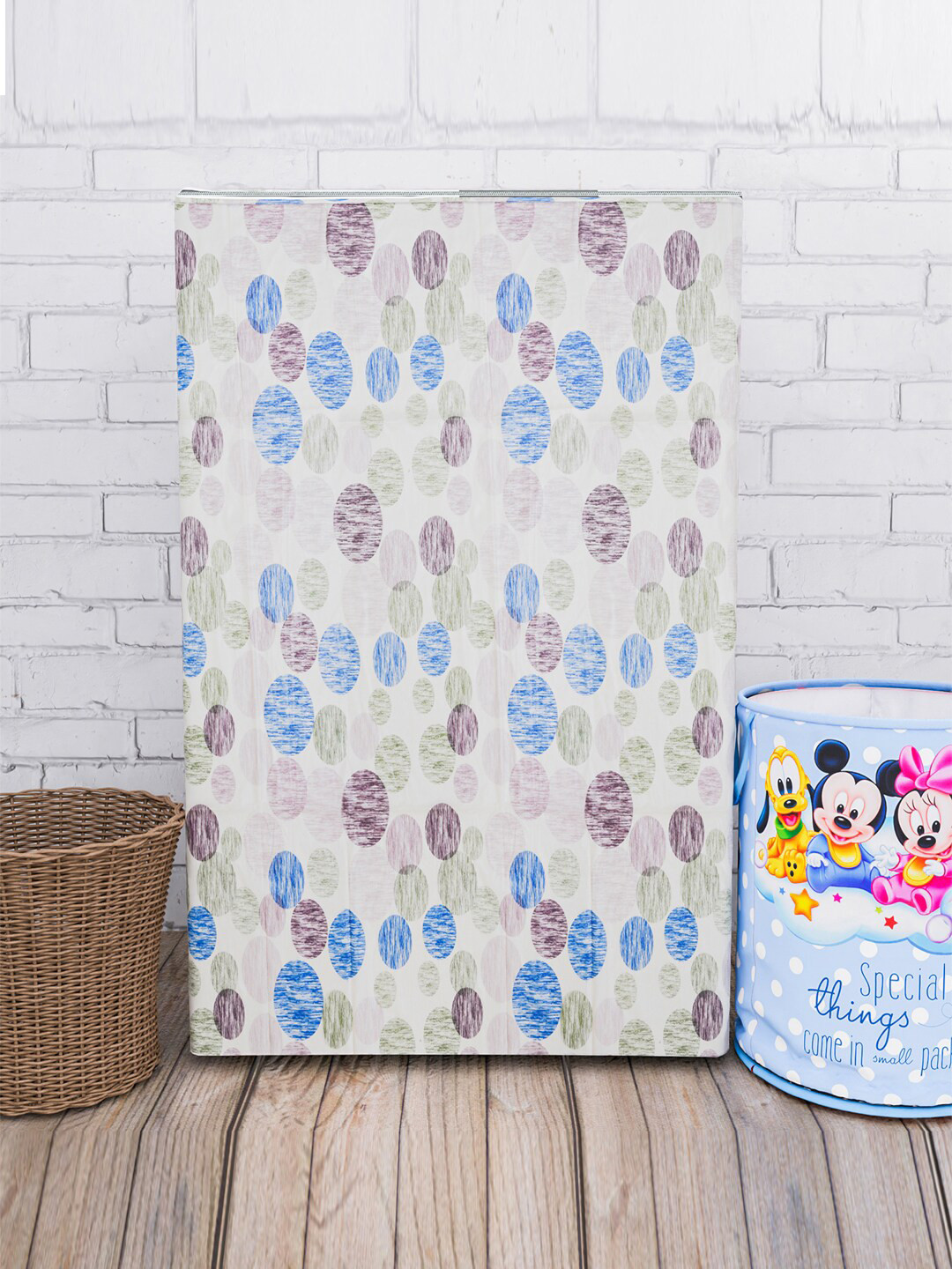 Kuber Industries Off White & Blue Printed Washing Machine Cover