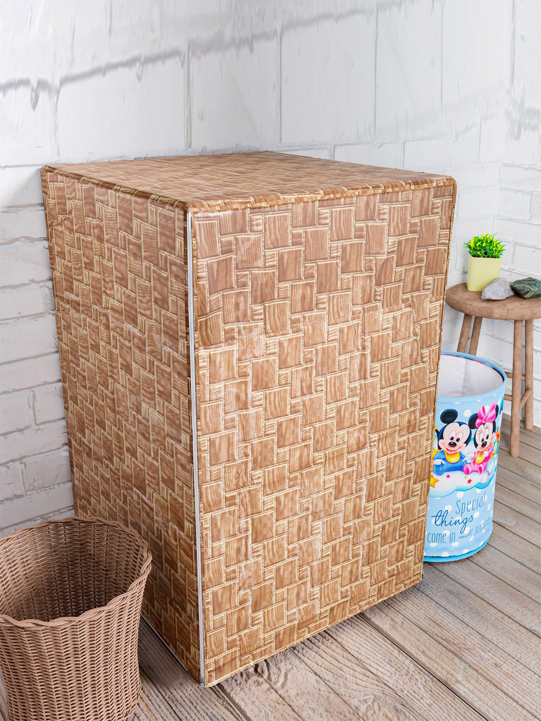 Kuber Industries Brown Printed Washing Machine Cover