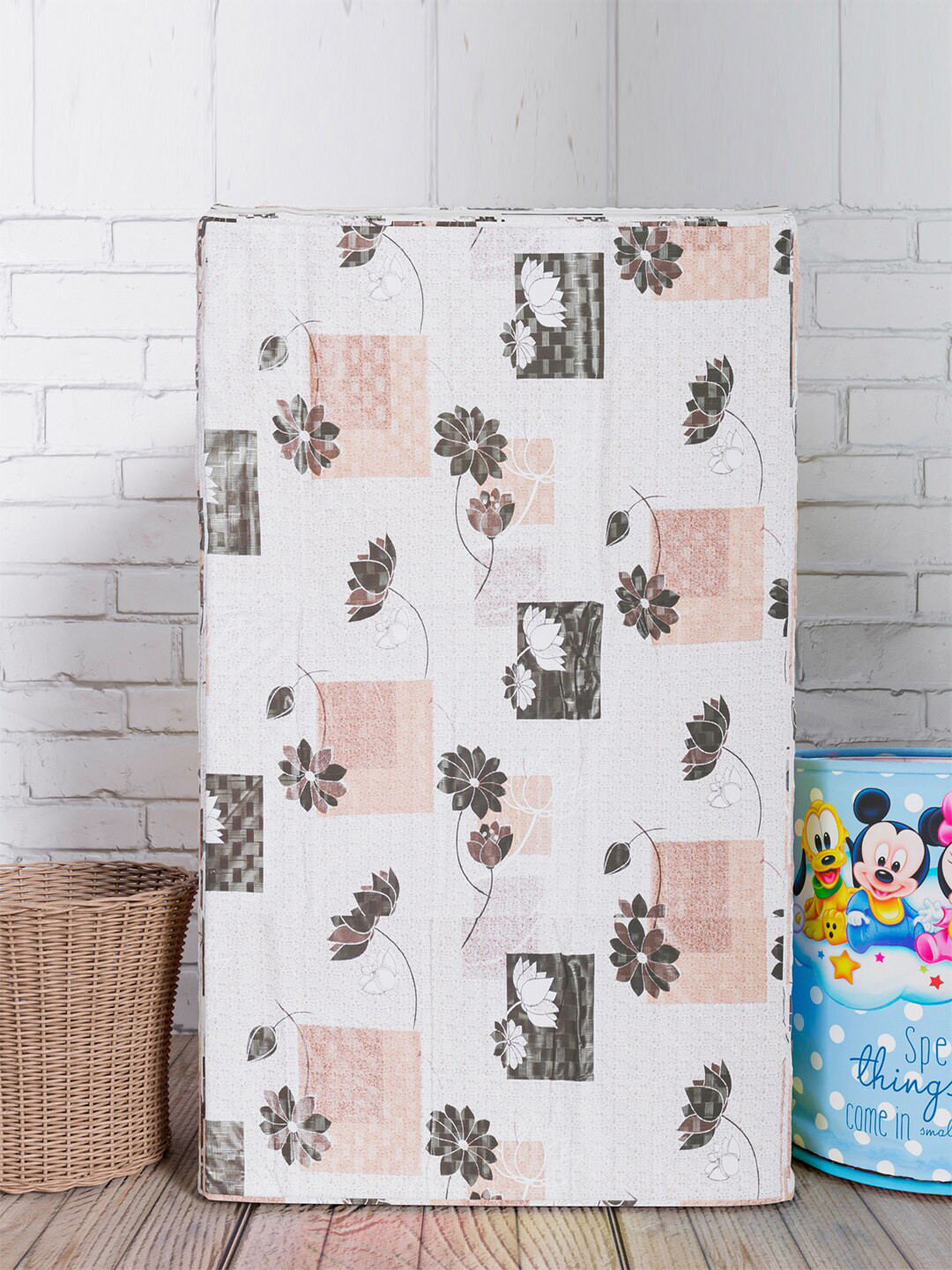 Kuber Industries Off White & Brown Printed Washing Machine Cover