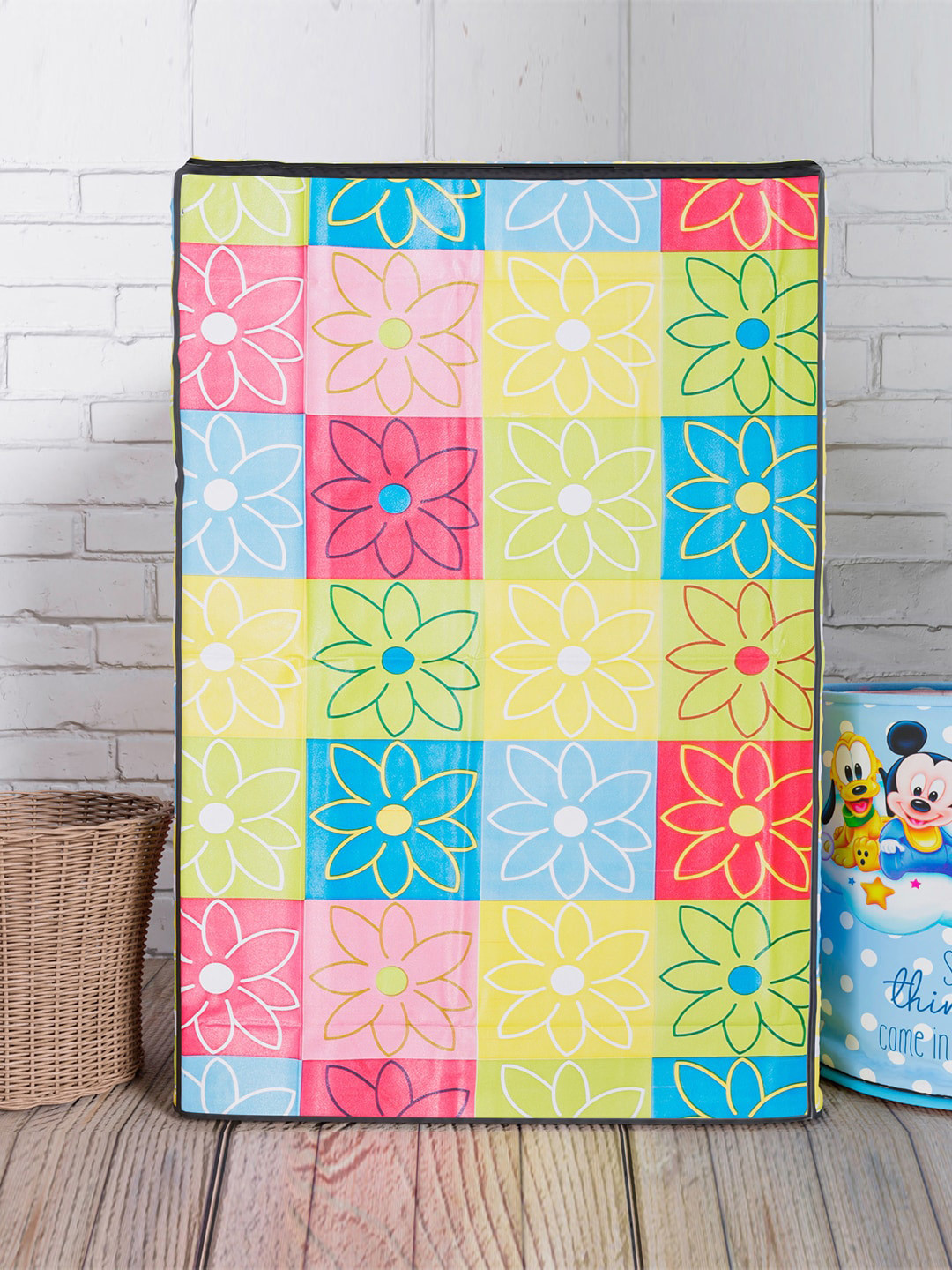 Kuber Industries Yellow & Blue Printed Washing Machine Cover