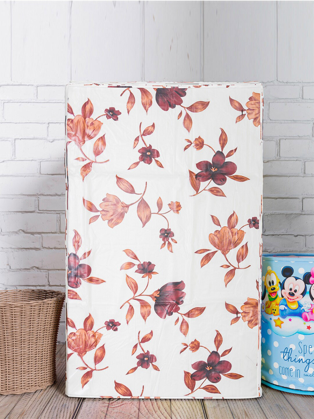 Kuber Industries Cream-Coloured & Brown Printed Washing Machine Cover