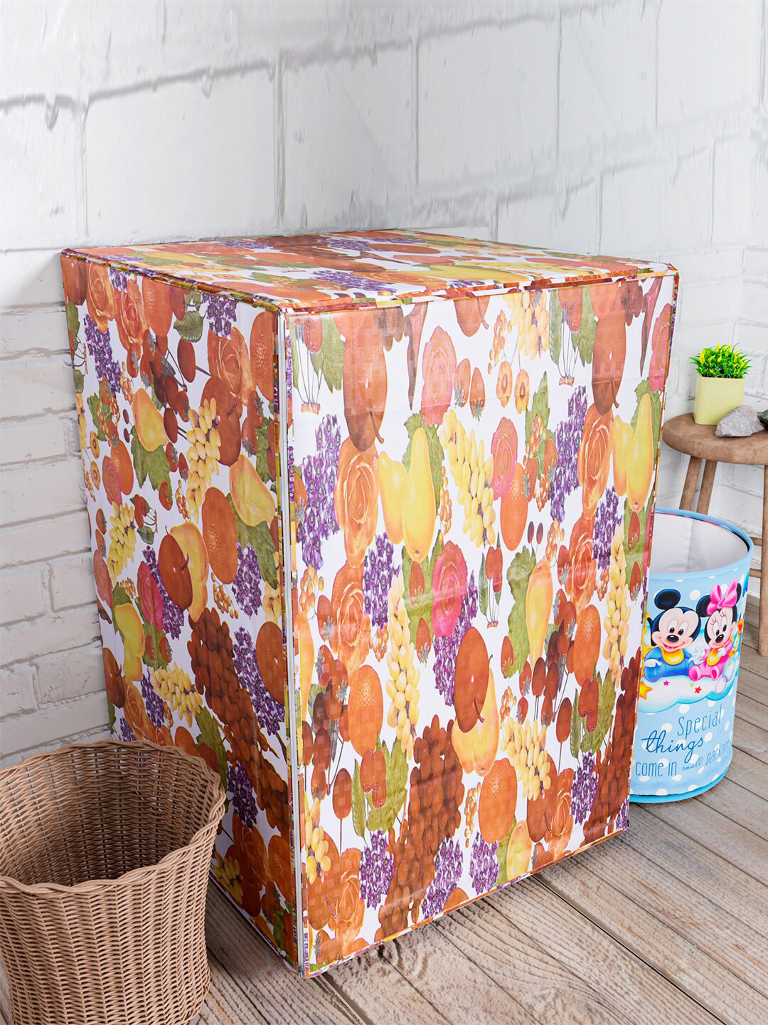 Kuber Industries White & Red Printed Front Load Washing Machine Cover