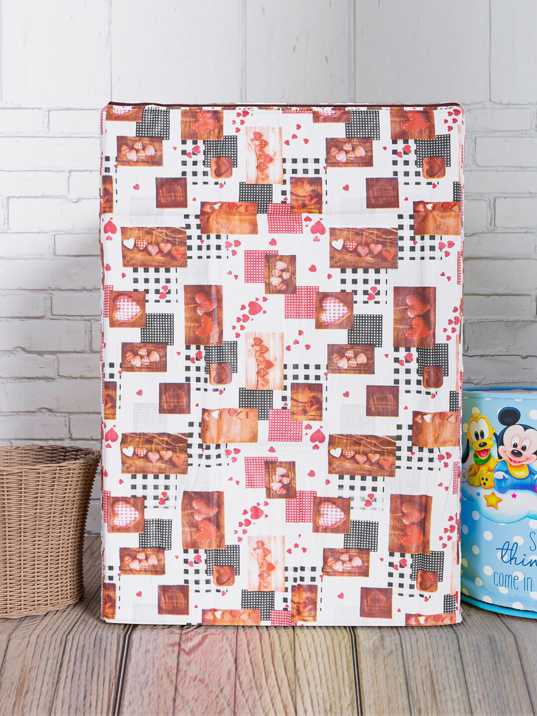 Kuber Industries White & Red Printed Top Load Washing Machine Cover
