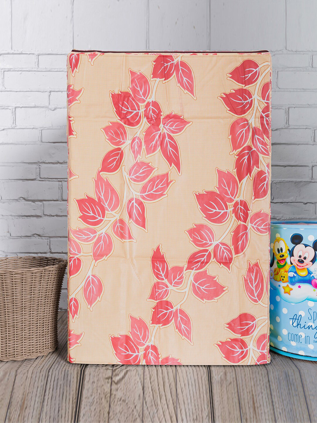 Kuber Industries Orange-Coloured & Red Printed Washing Machine Cover