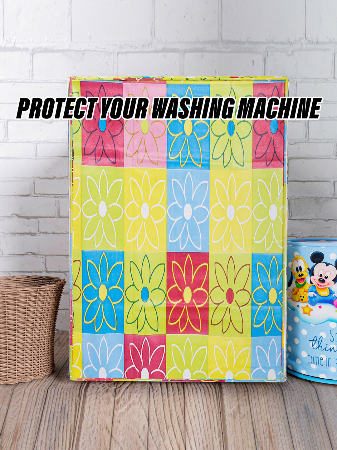 Kuber Industries Yellow & Blue Printed Washing Machine Cover