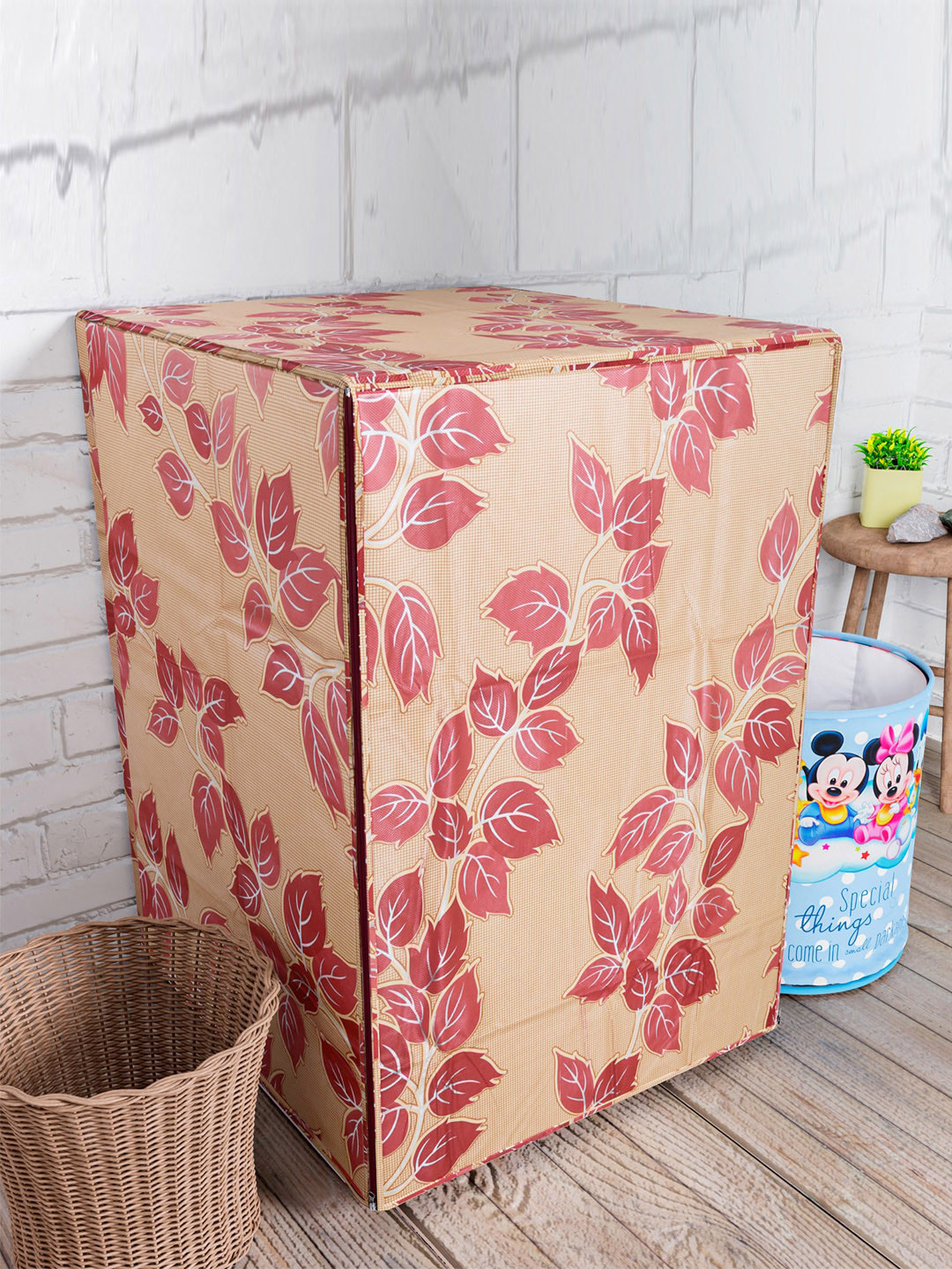 Kuber Industries Orange-Coloured & Red Printed Washing Machine Cover
