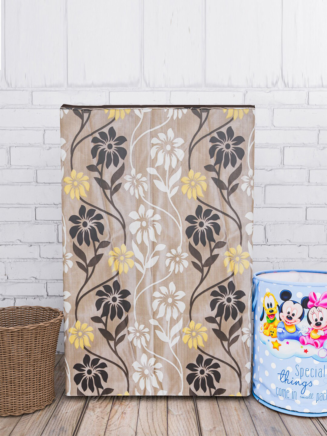 Kuber Industries Brown & White Floral Printed Washing Machine Cover